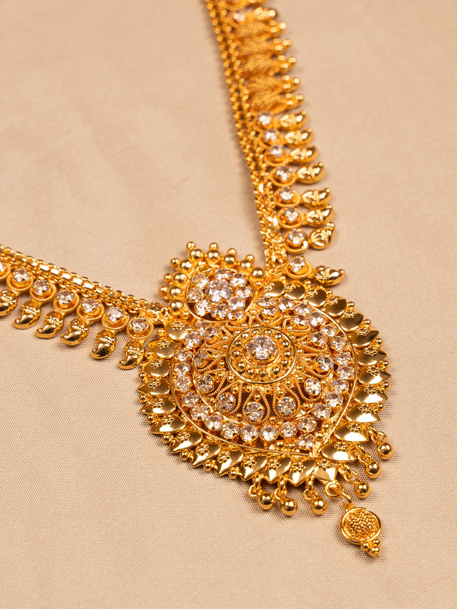 Traditional Gold-Toned Circular Pendant Necklace with CZ Detailing