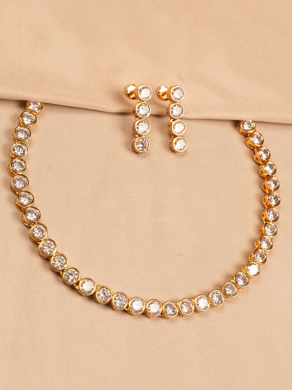 Elegant Solitaire CZ Necklace & Earrings Set with Gold Base
