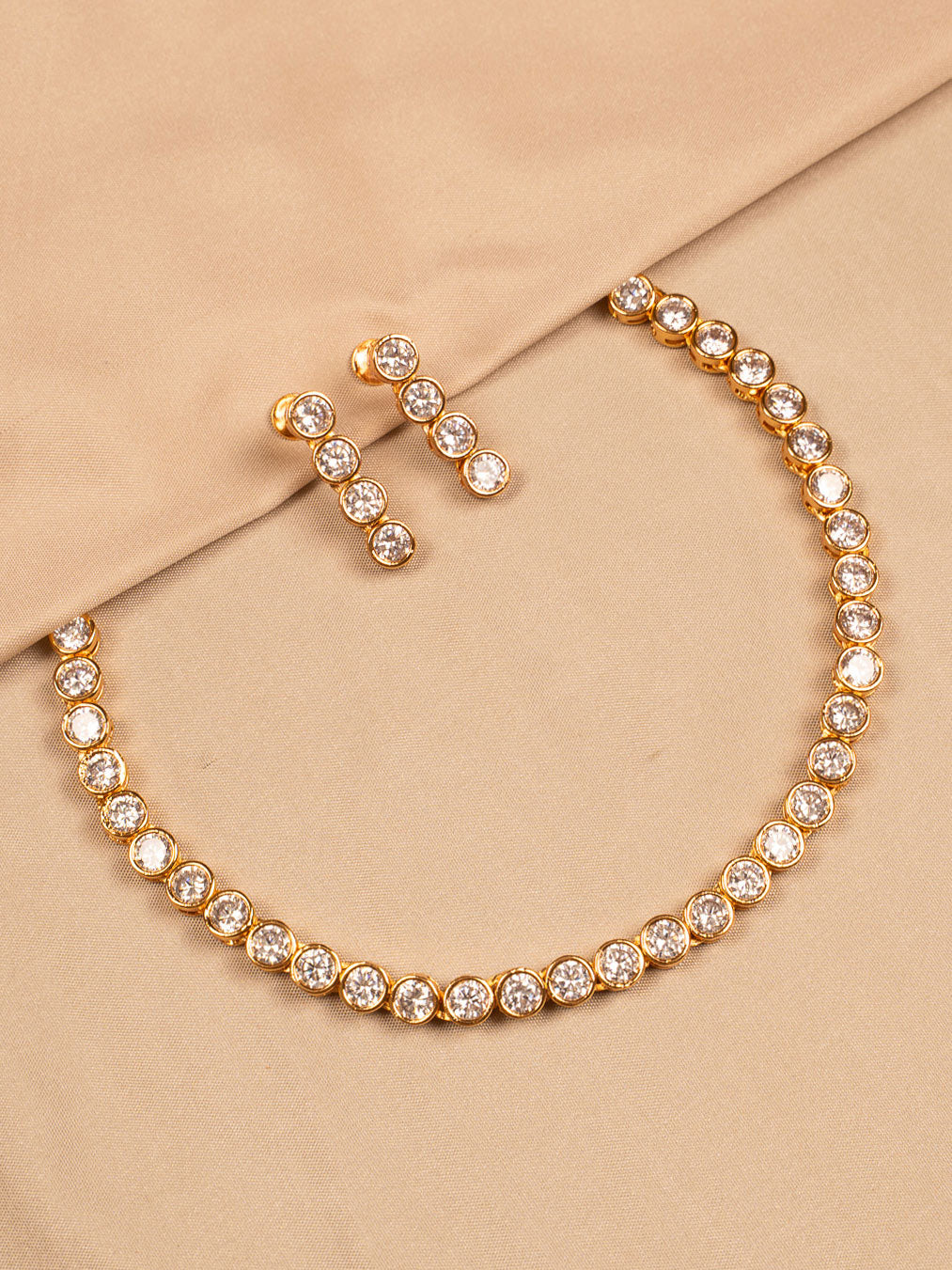 Elegant Solitaire CZ Necklace & Earrings Set with Gold Base