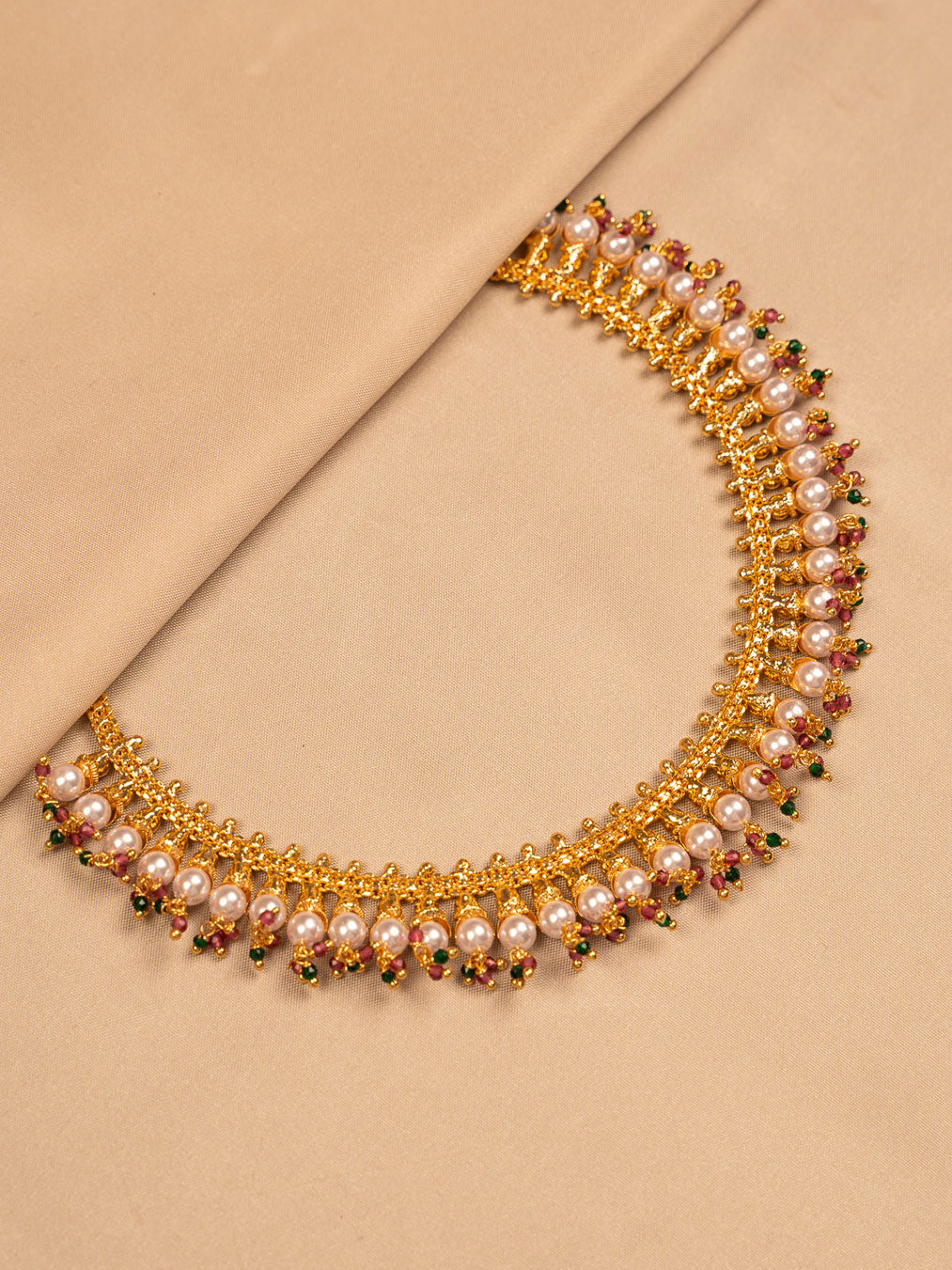 Pearl Choker Necklace with Multicolor Beads
