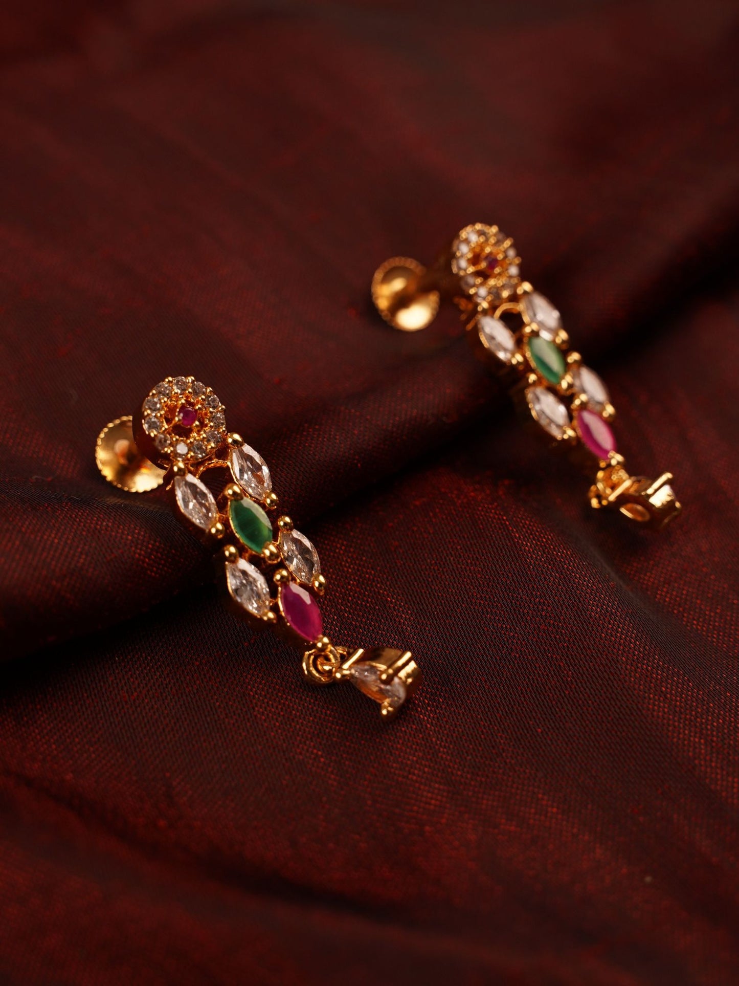 Elegant Red & Green Stone Necklace Set with Earrings