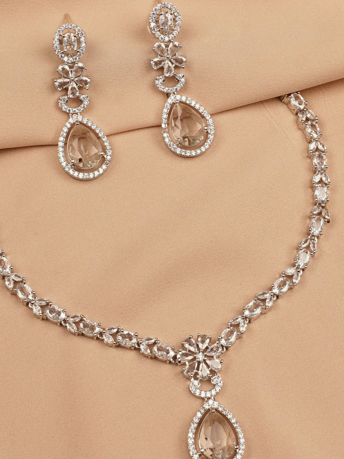 Crystal Teardrop Statement Necklace Set