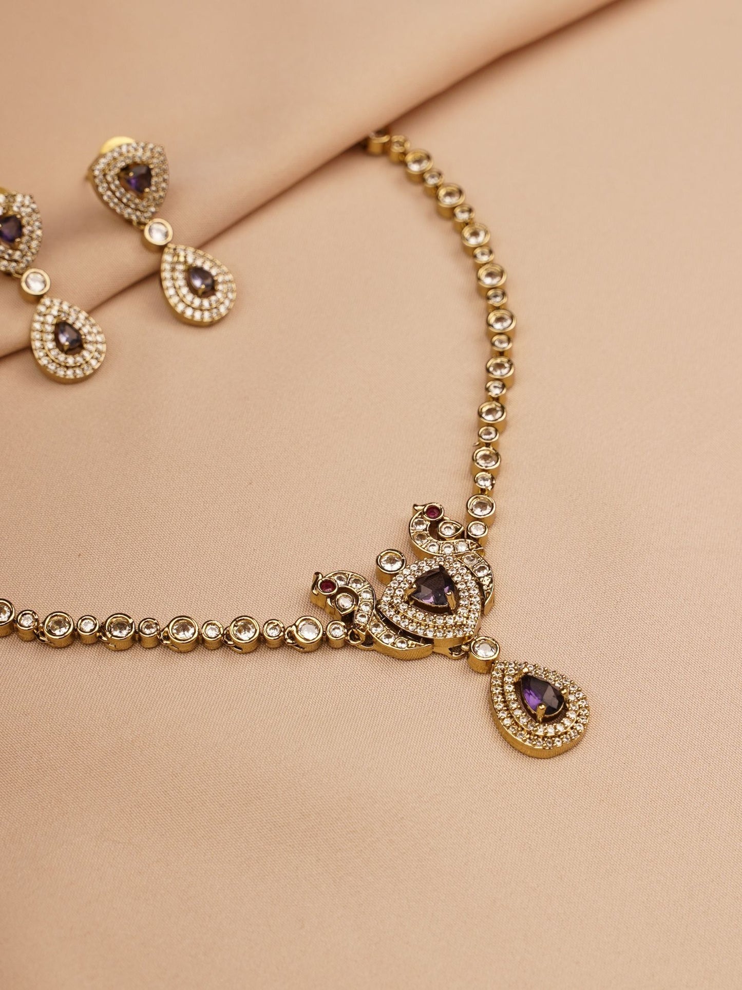 Royal Plum Teardrop Kundan Necklace & Earrings Set