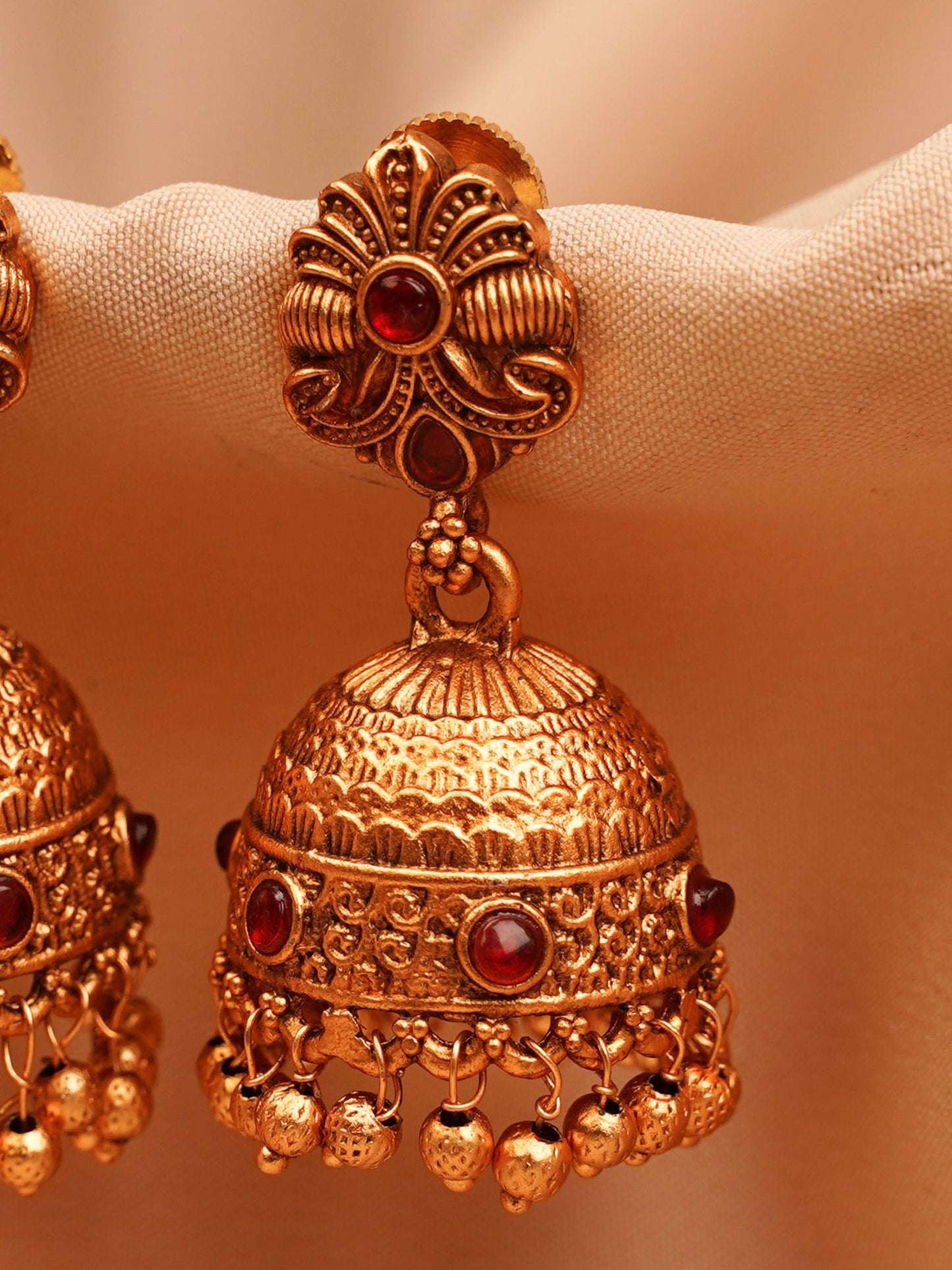 Ruby Floral Temple Jhumkas