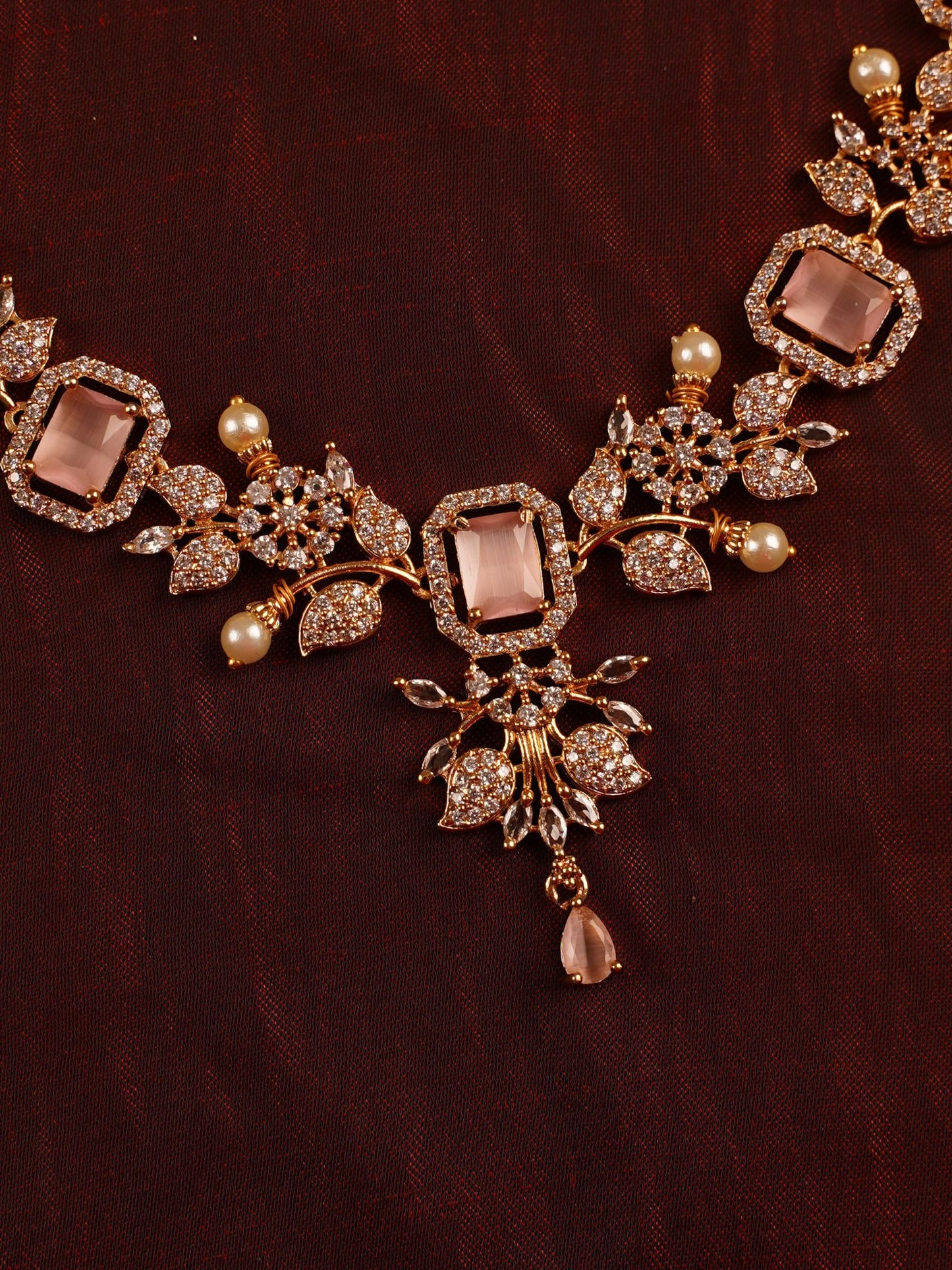 Blush Gold Crystal & Pearl Statement Necklace Set