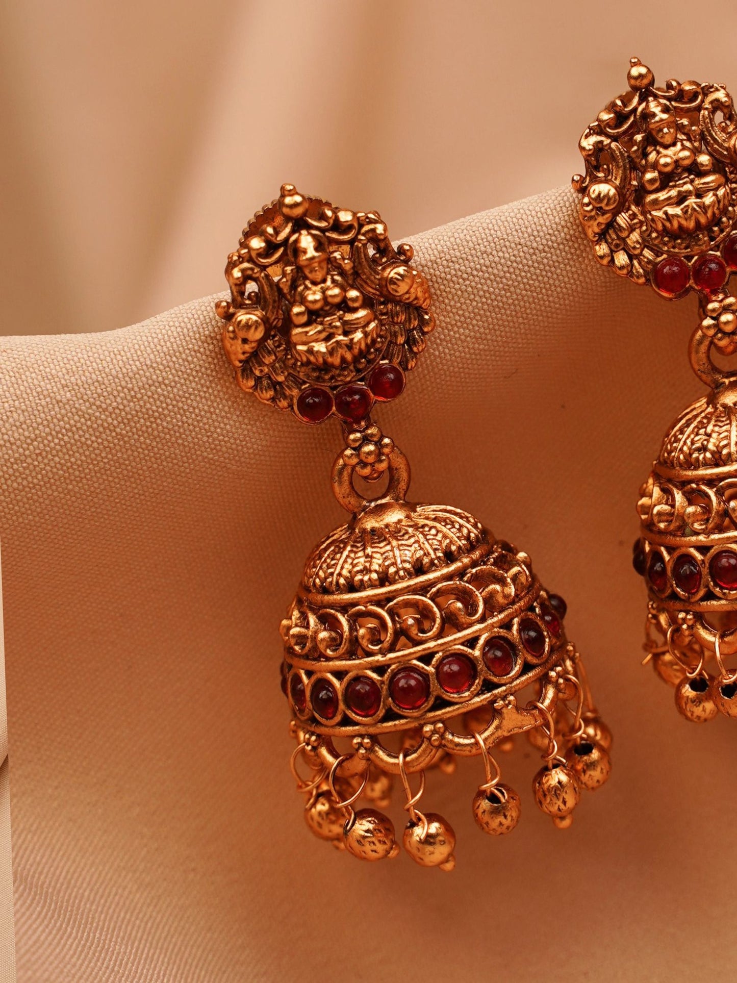 Lakshmi Temple Jhumkas with Ruby Stones