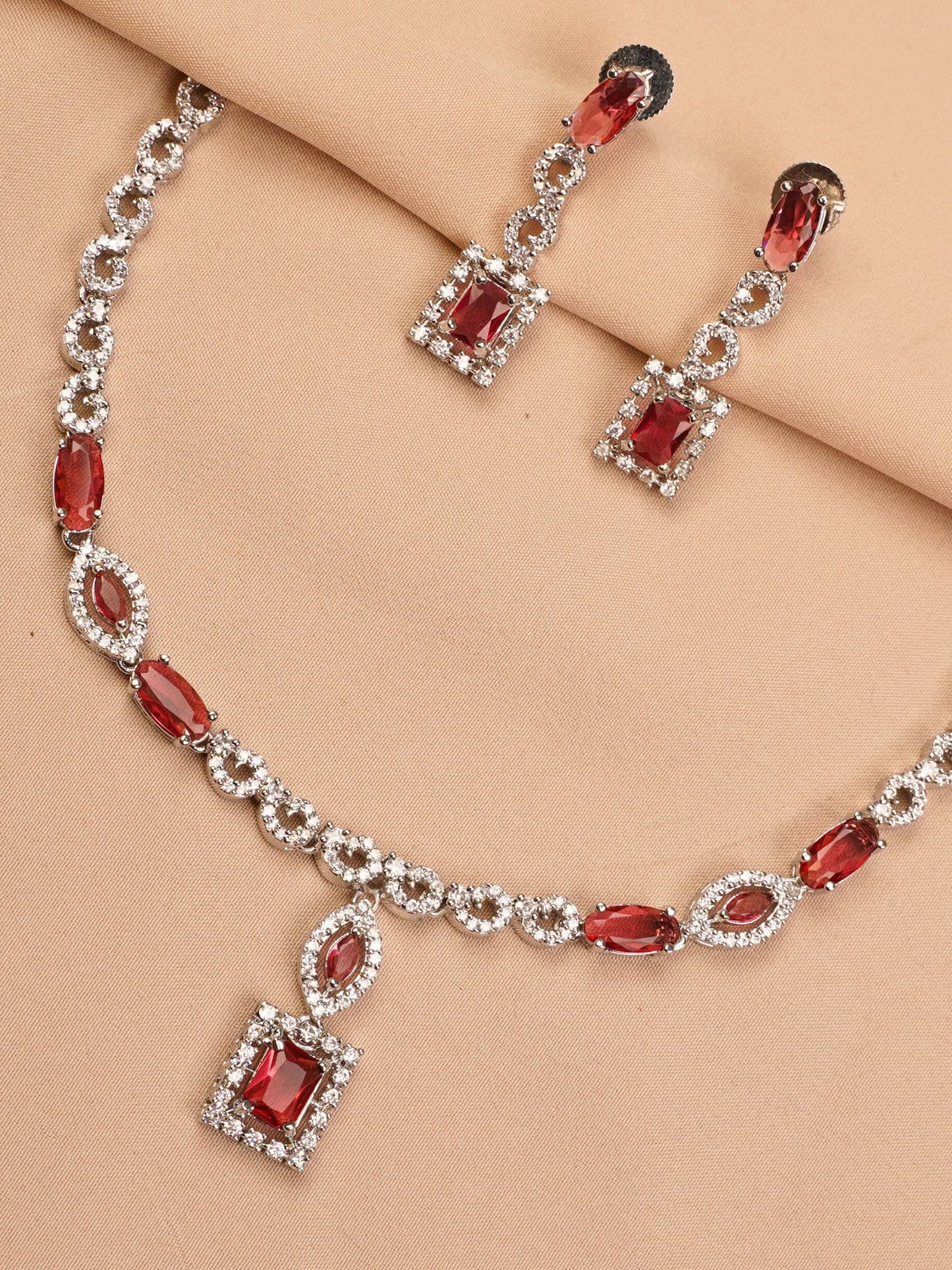 Red Crystal Diamond-Cut Necklace Set