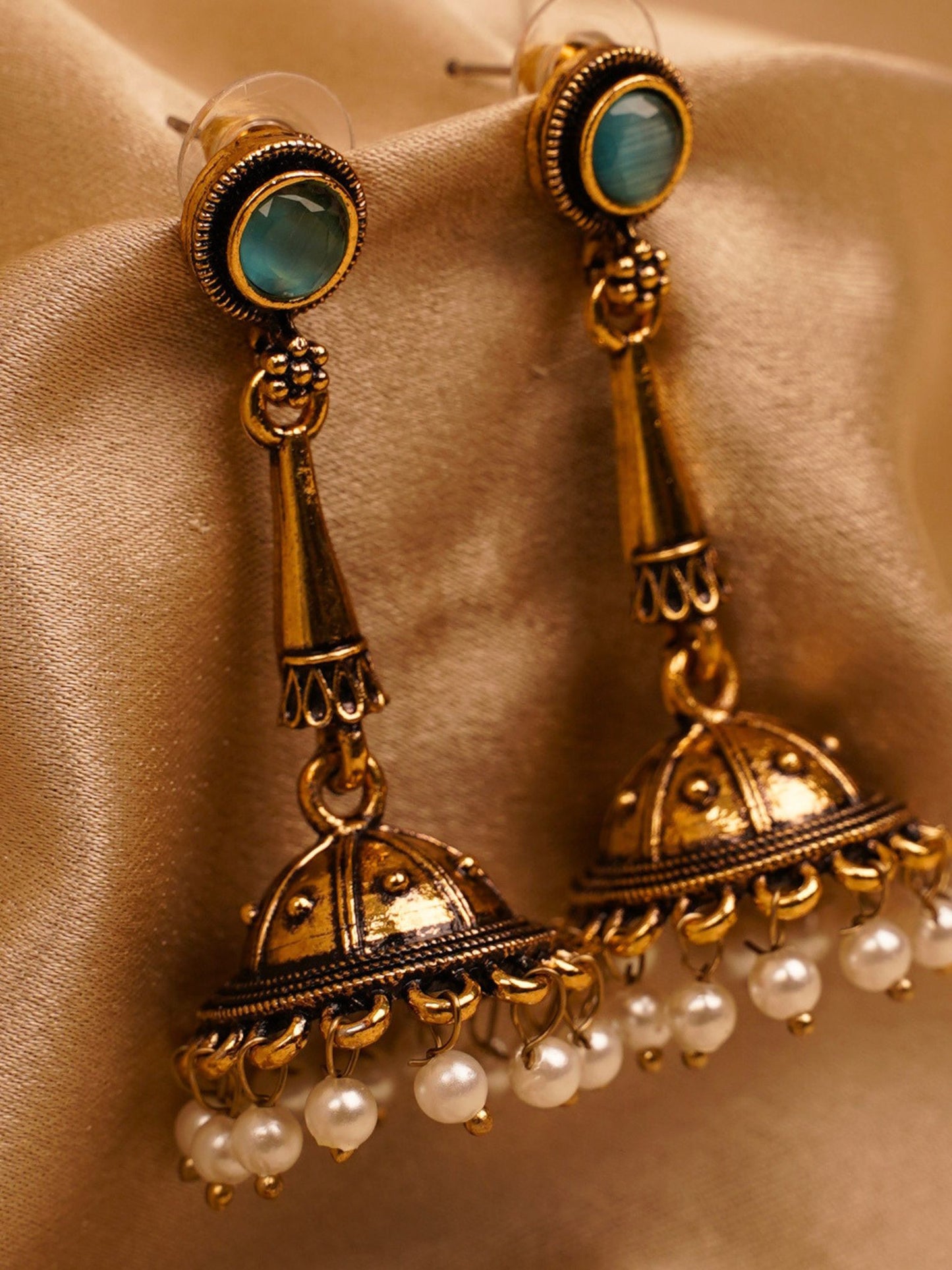Meher Turquoise Pearl Jhumka Earrings