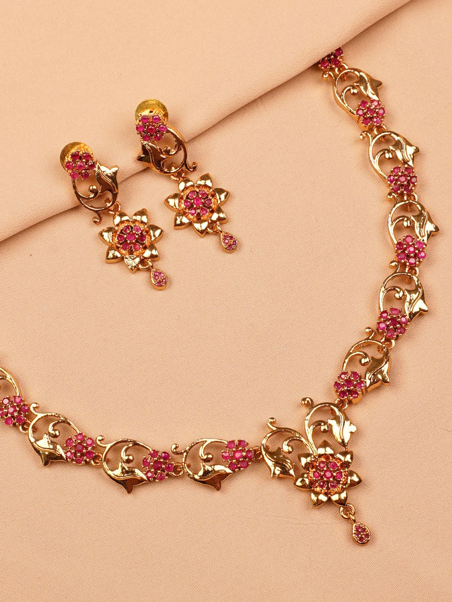 Pink Floral Gold Plated Necklace
