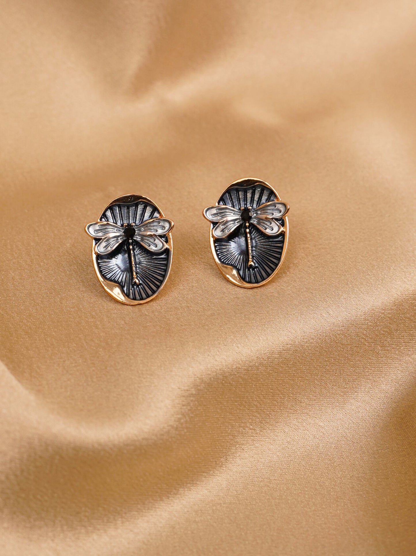Midnight Dragonfly Stud Earrings