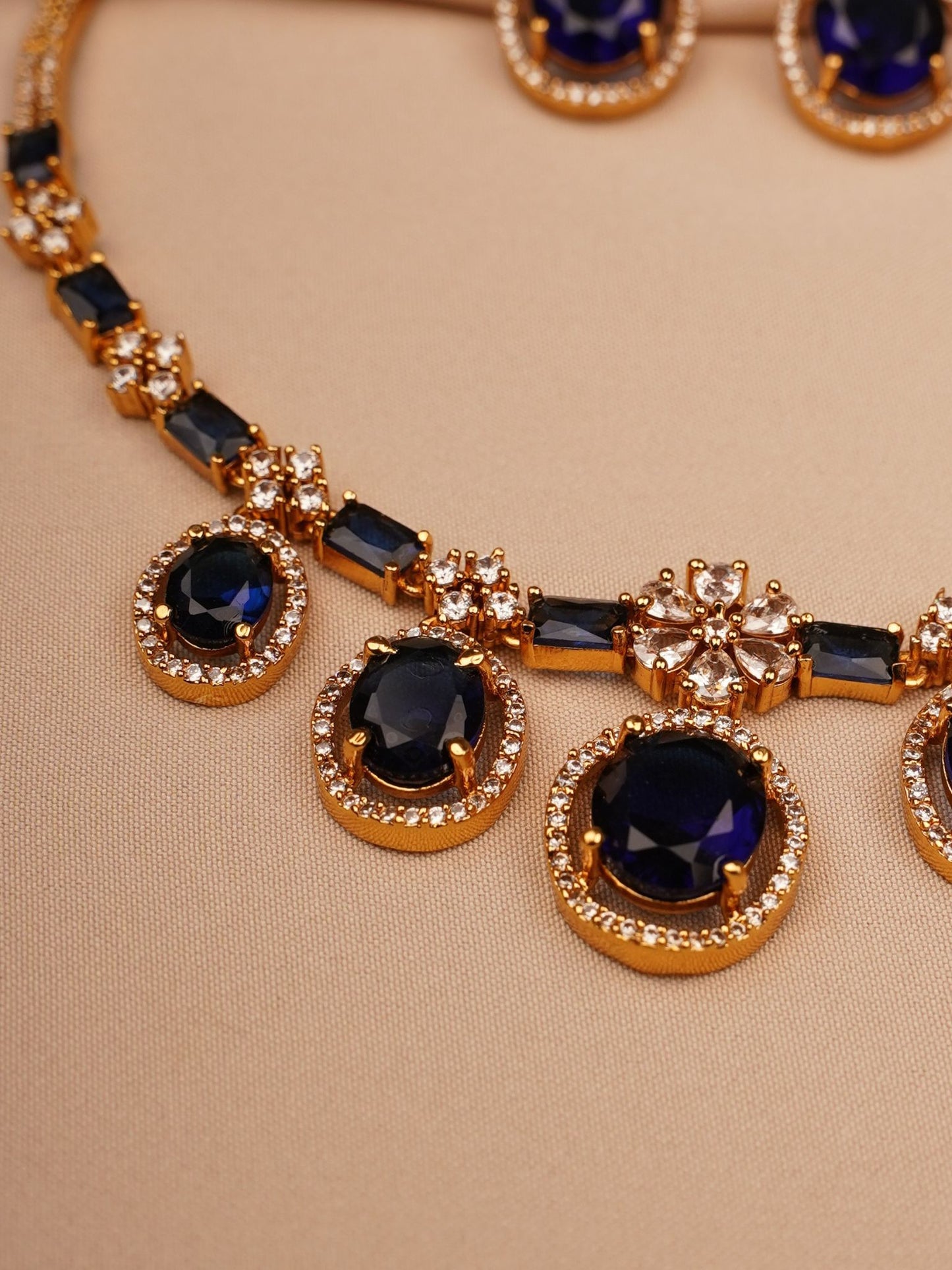 Midnight Sapphire Oval Stone Necklace & Earrings Set