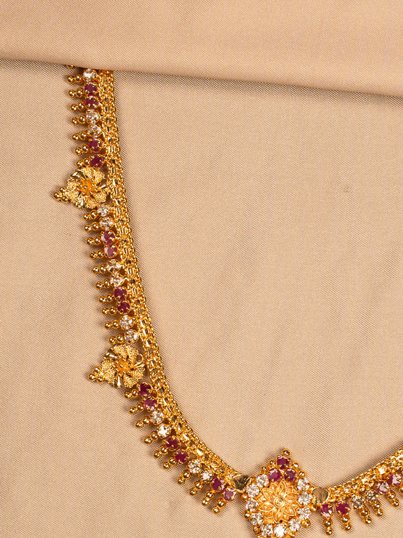 Heritage Gold Temple Necklace with Circular Floral Pendant