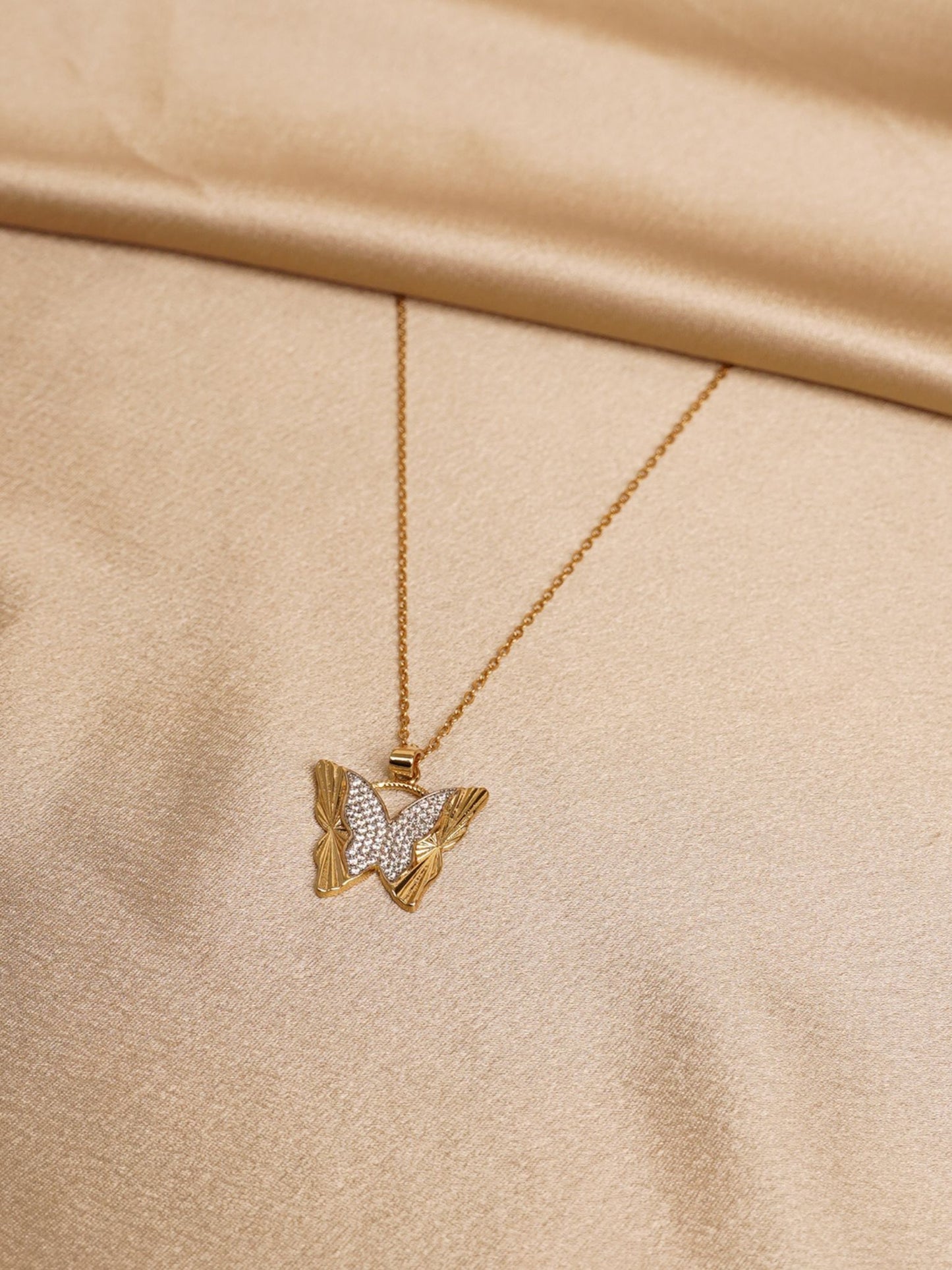 Crystal Wing Butterfly Pendant Necklace