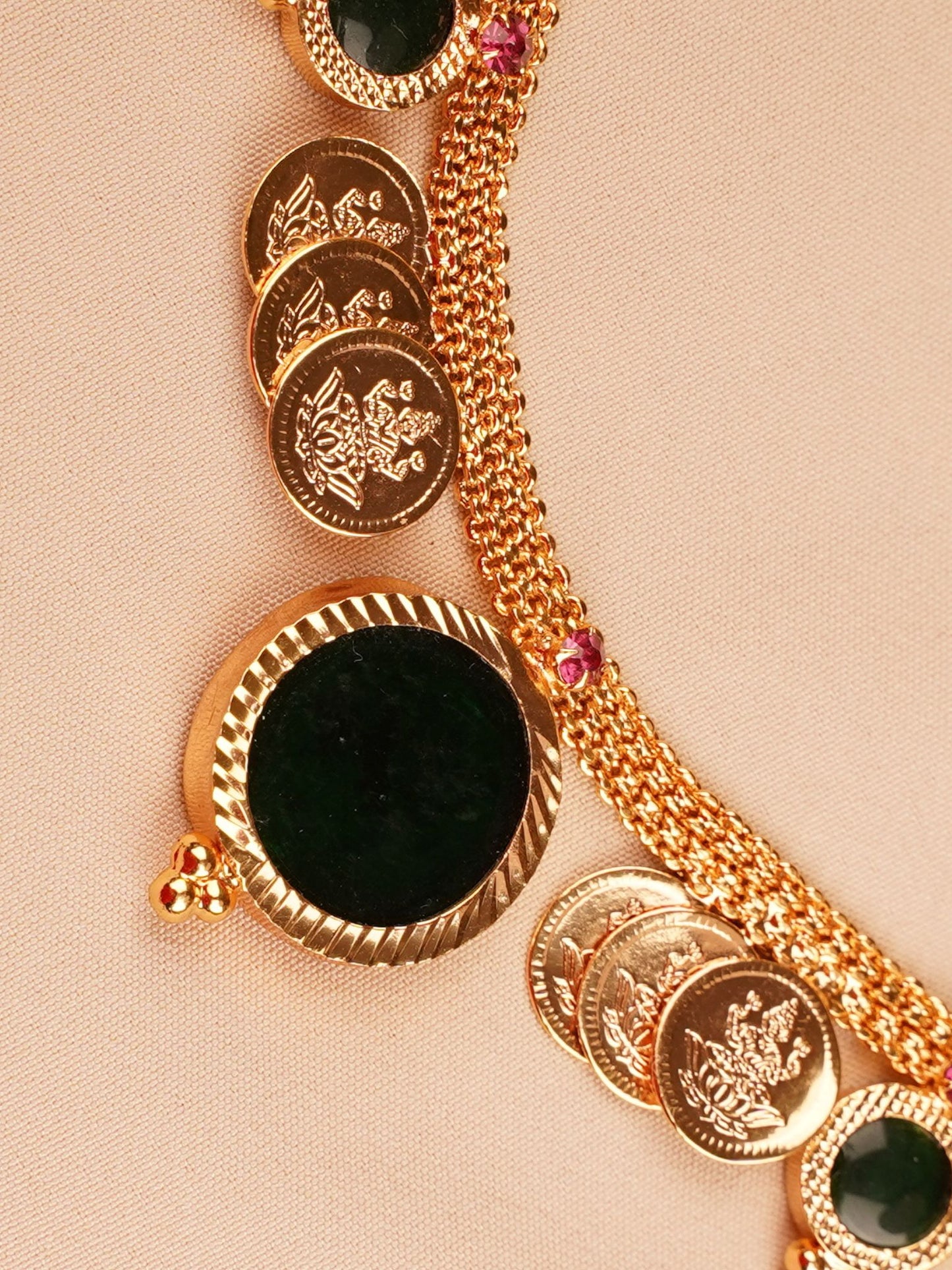 Lakshmi Coin & Emerald Accent Necklace