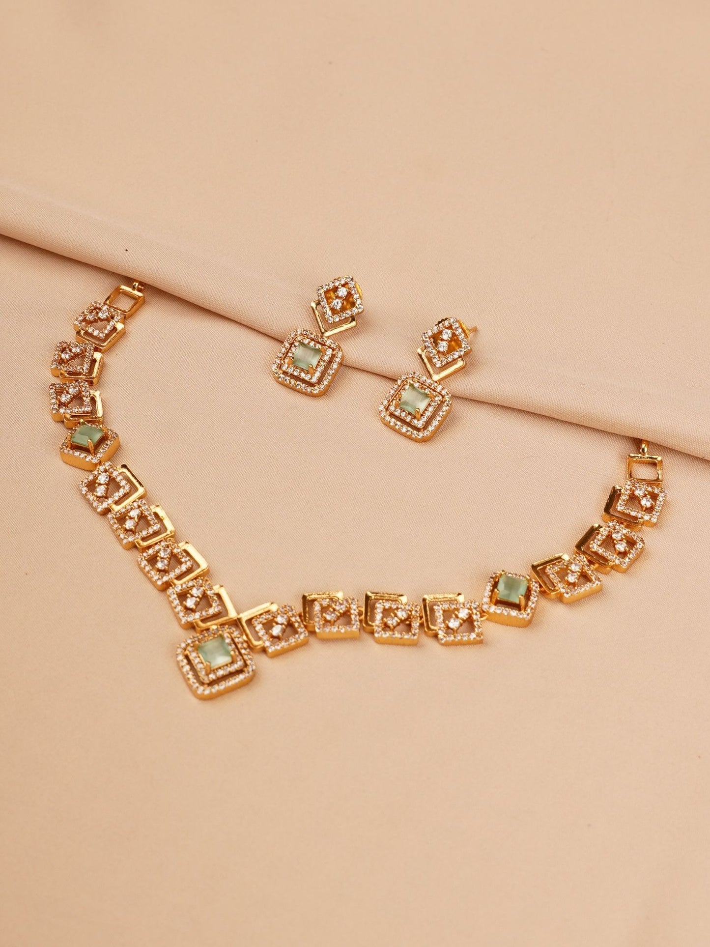Square Necklace Set with Mint Green Accents