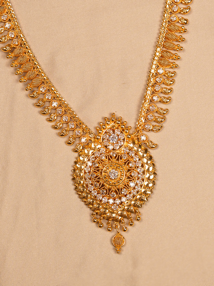 Traditional Gold-Toned Circular Pendant Necklace with CZ Detailing