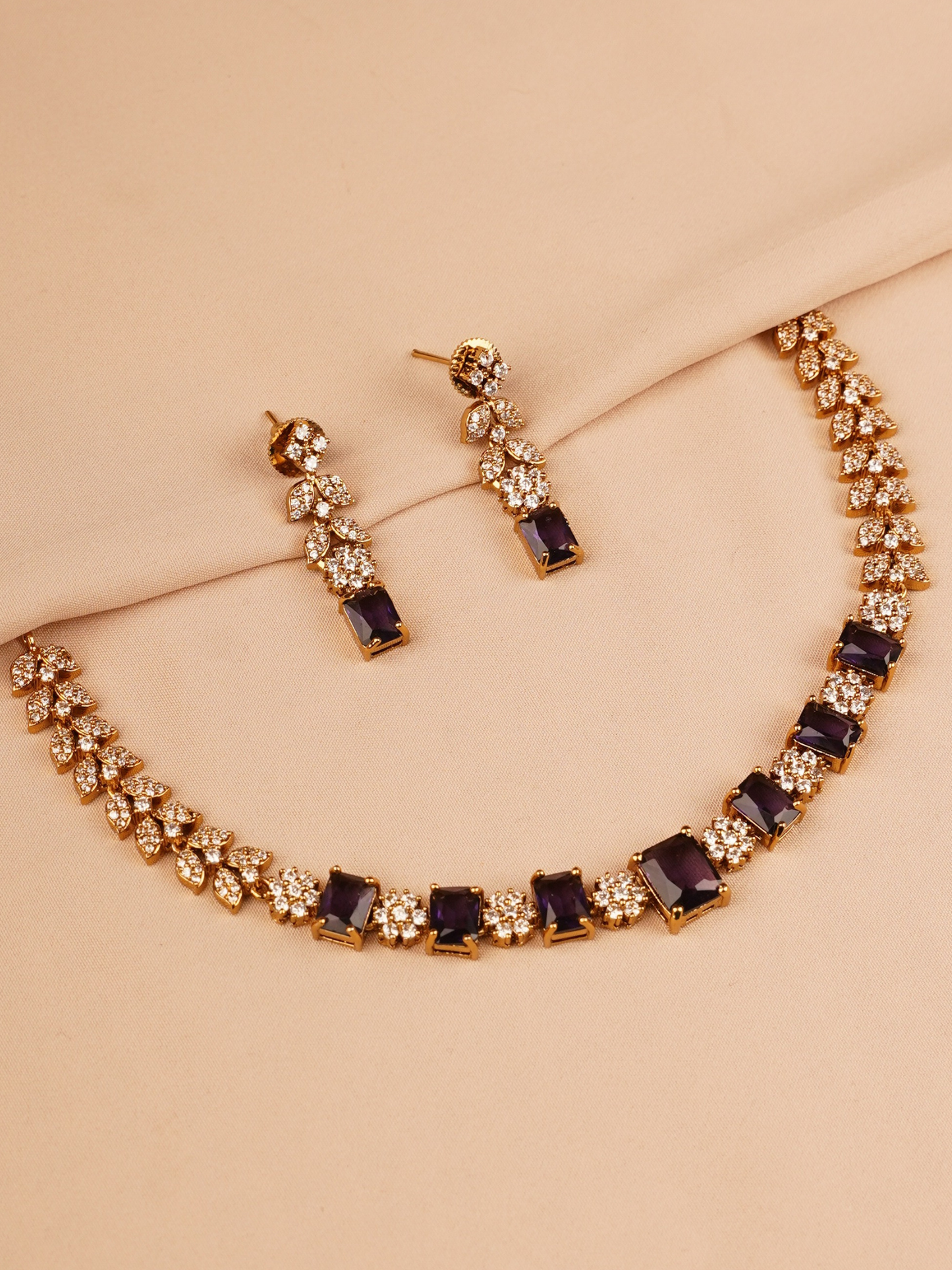 Purple & Crystal Tennis Necklace Set