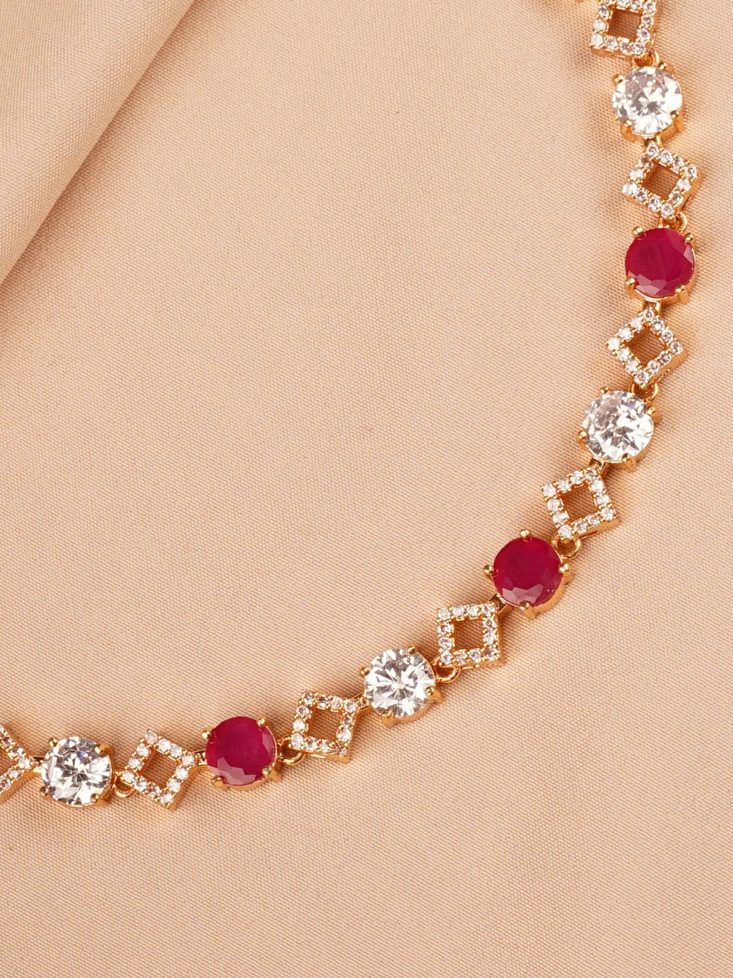 Ruby Red & Crystal Minimal Necklace