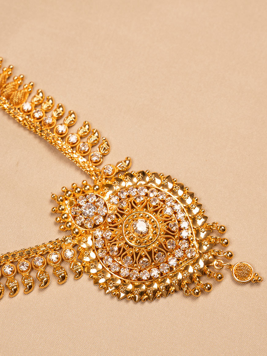 Traditional Gold-Toned Circular Pendant Necklace with CZ Detailing