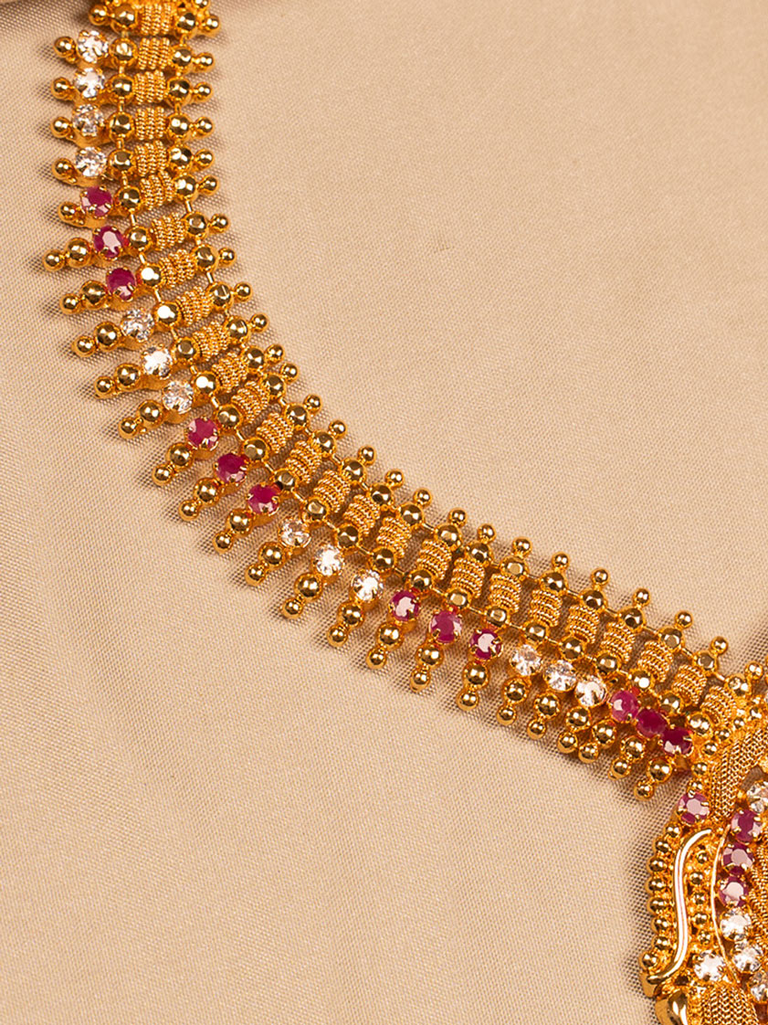 Heritage Gold Necklace with Ruby-Accented Spiral Pendant