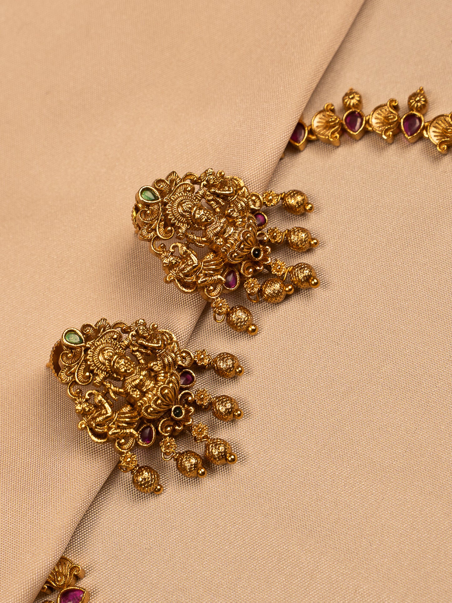 Traditional Lakshmi Temple Necklace Set with Ruby Stones and Earrings KC799
