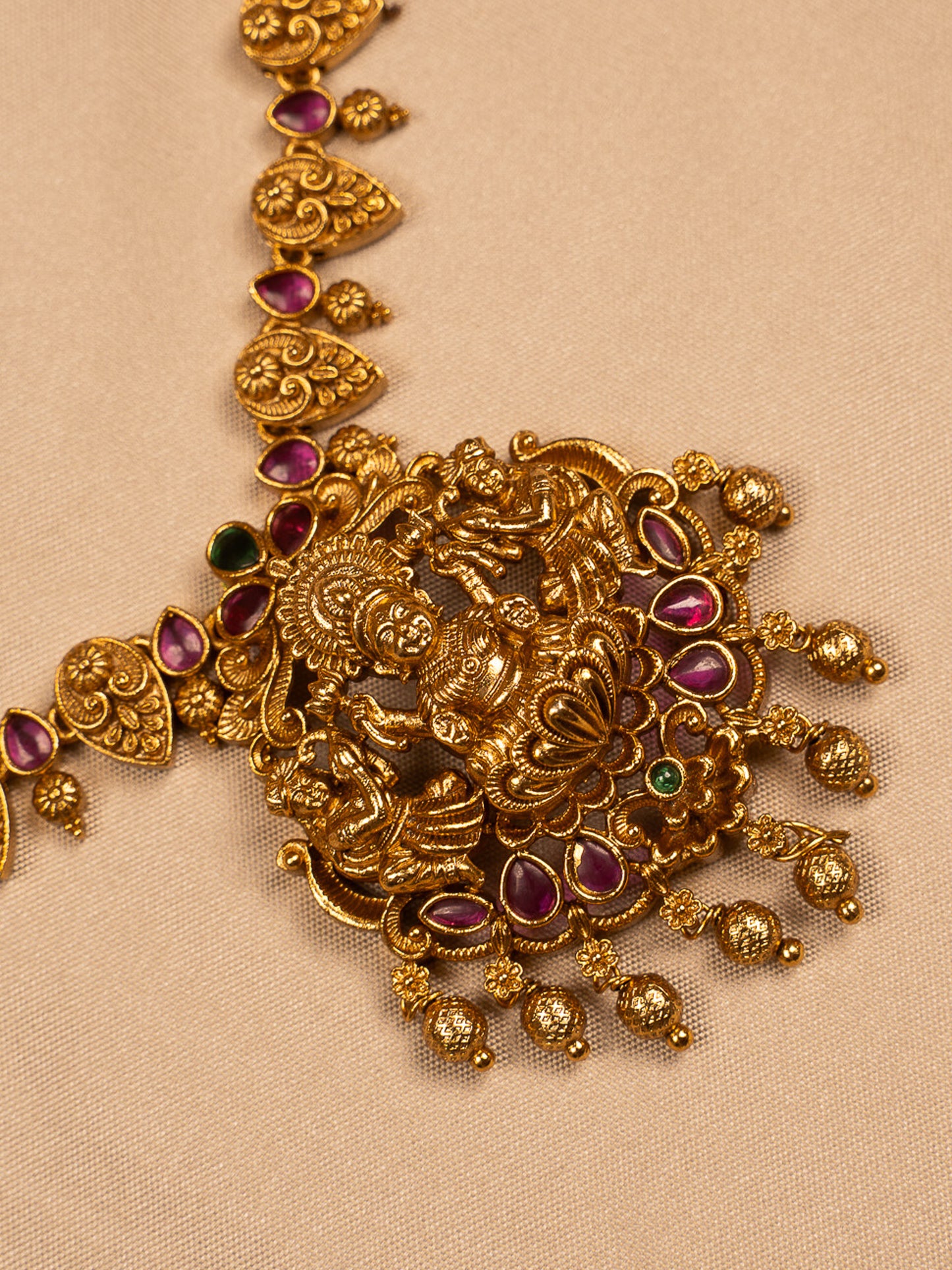Traditional Lakshmi Temple Necklace Set with Ruby Stones and Earrings KC799