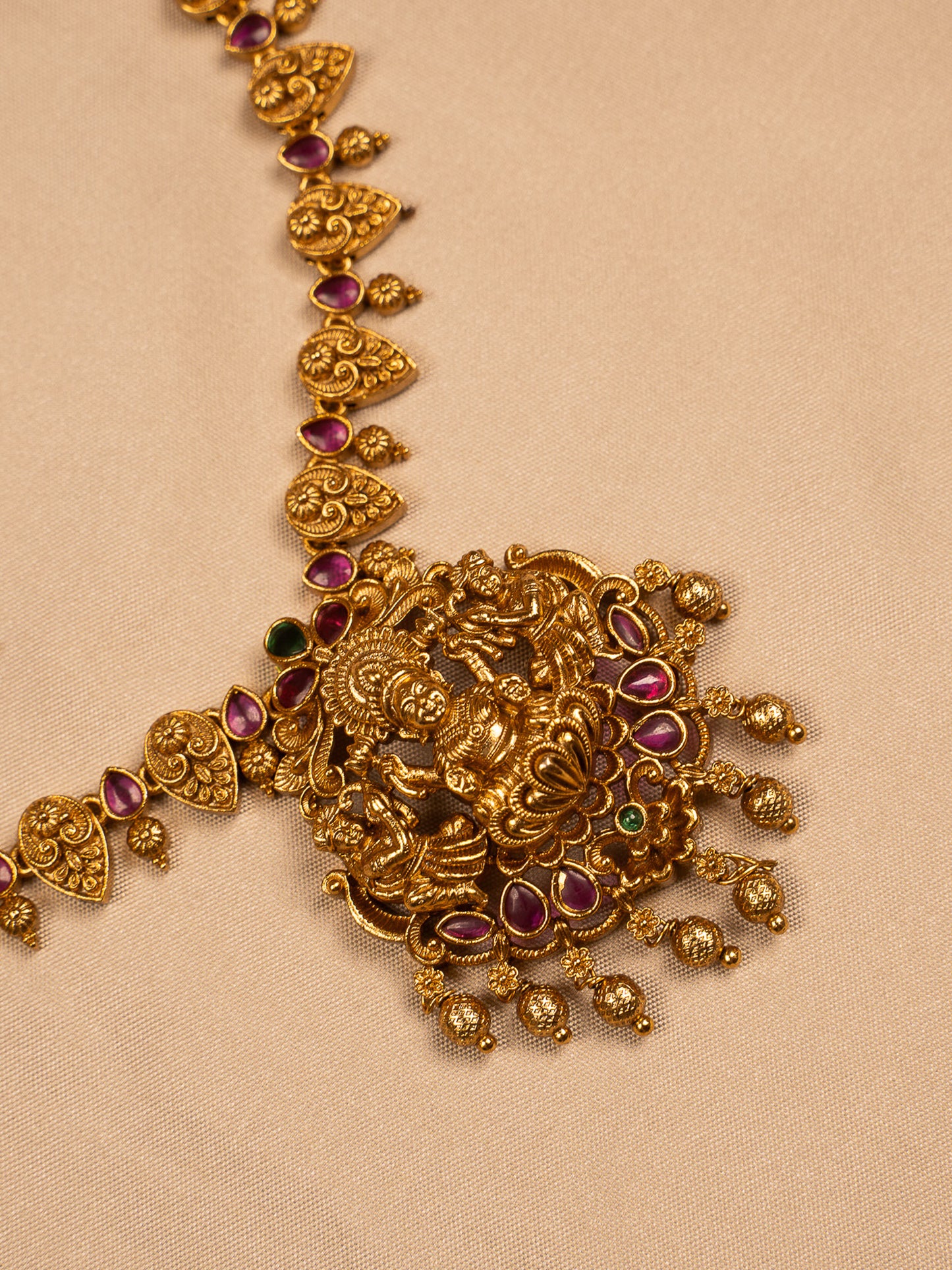 Traditional Lakshmi Temple Necklace Set with Ruby Stones and Earrings KC799