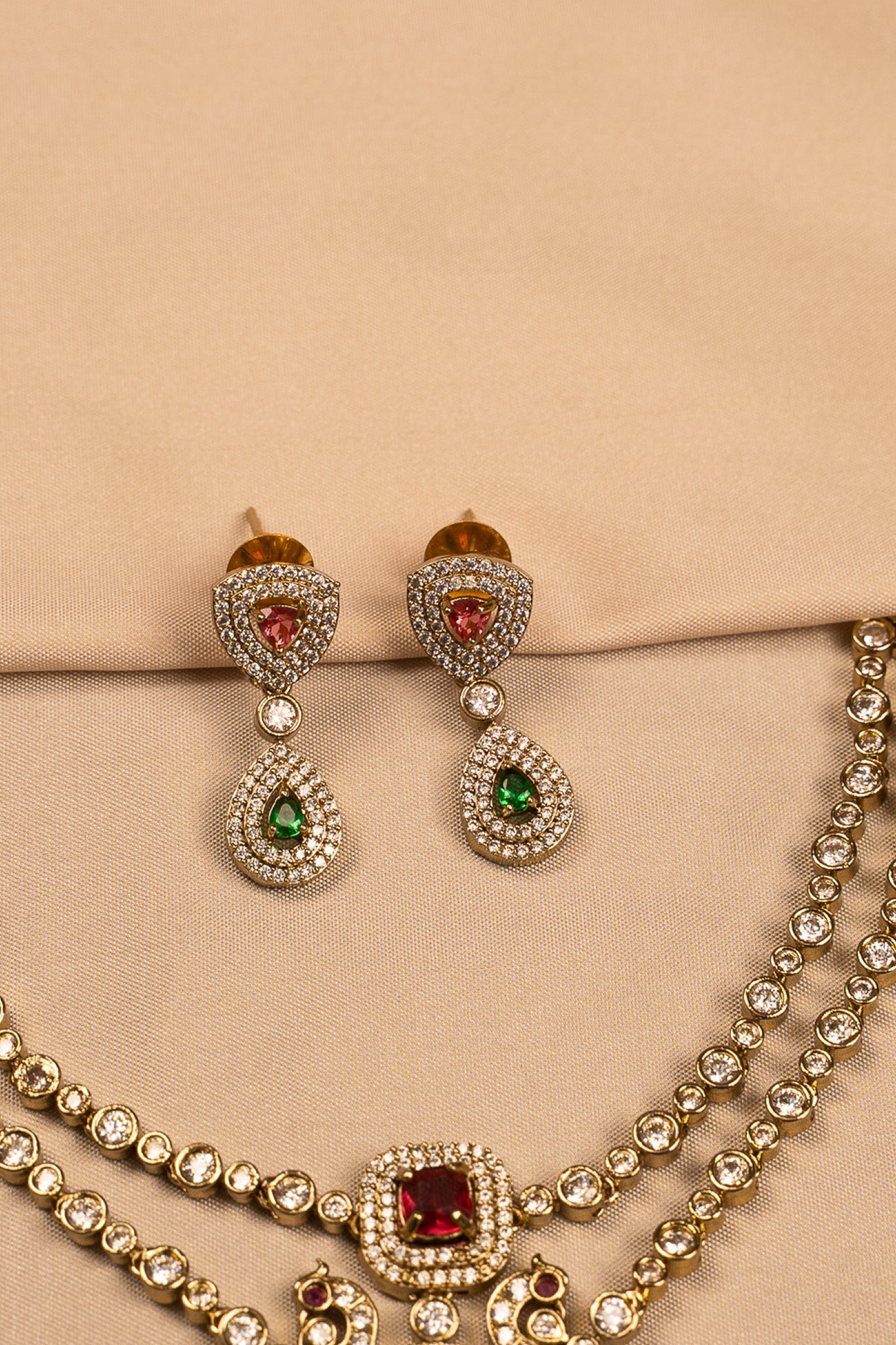 Regal Peacock Motif Stone-Studded Necklace Set with Earrings
