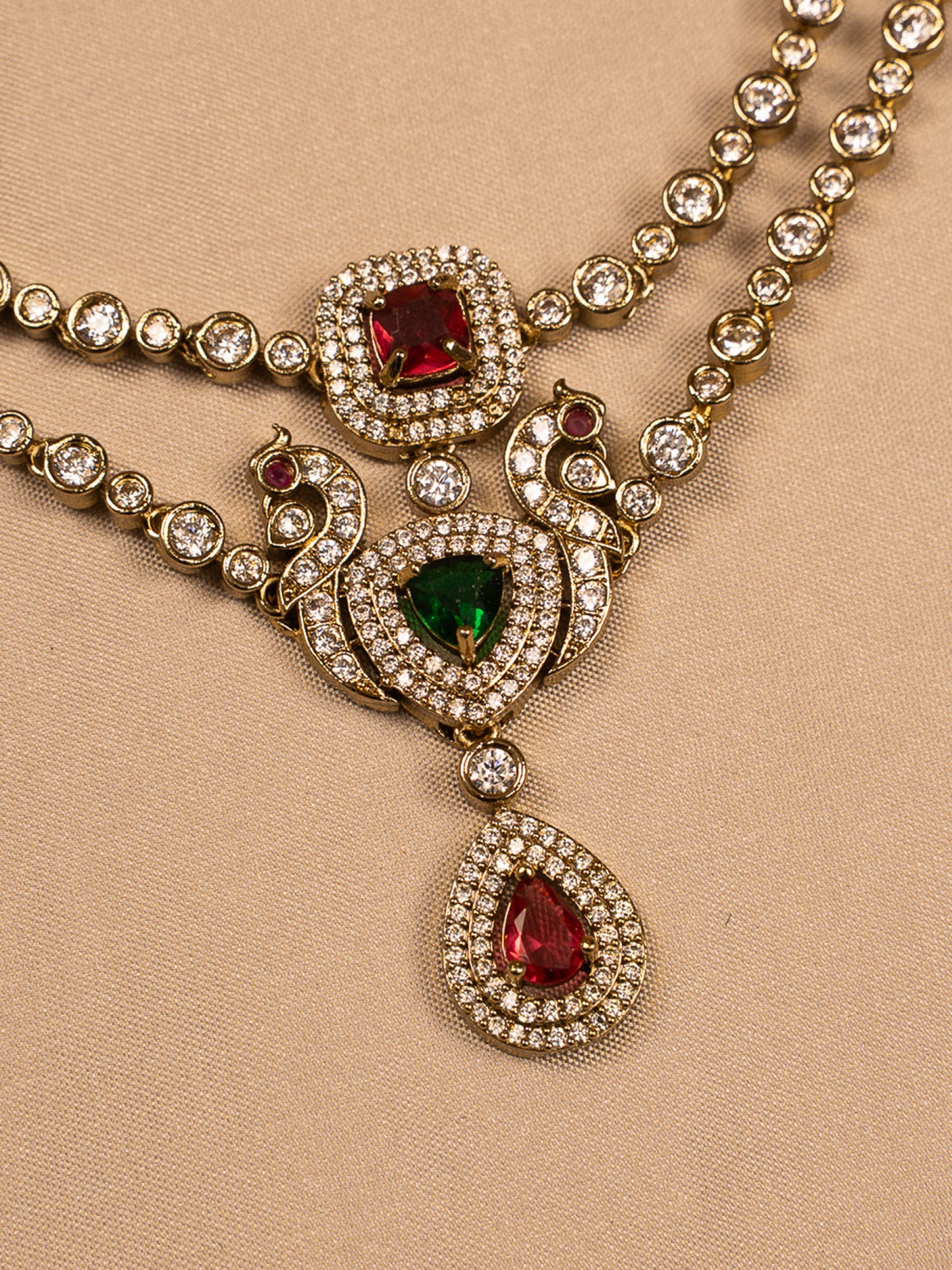 Regal Peacock Motif Stone-Studded Necklace Set with Earrings