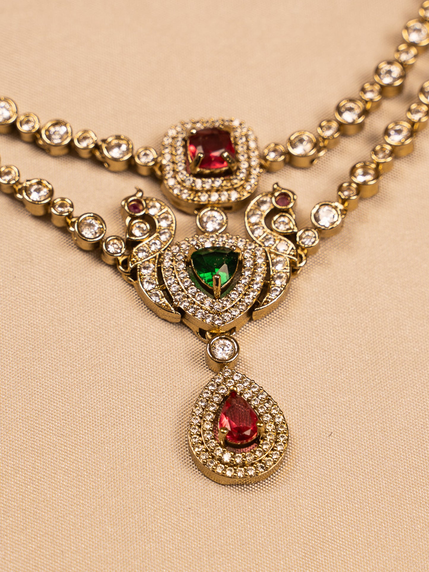 Regal Peacock Motif Stone-Studded Necklace Set with Earrings