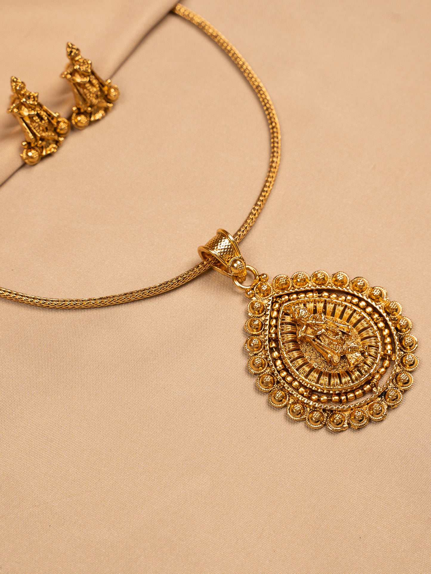 Lakshmi Devi Temple Pendant Set – Antique Gold Finish