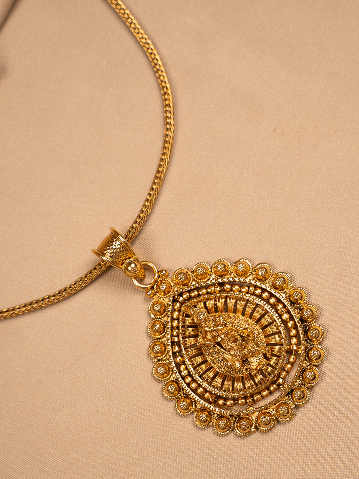 Lakshmi Devi Temple Pendant Set – Antique Gold Finish