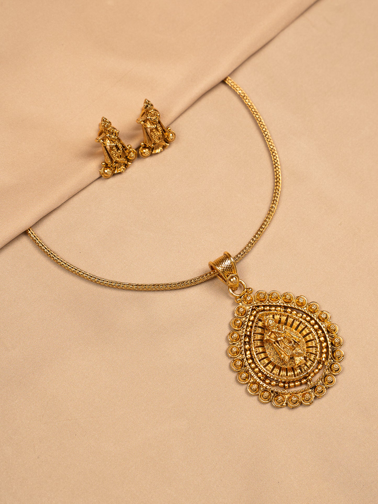 Lakshmi Devi Temple Pendant Set – Antique Gold Finish