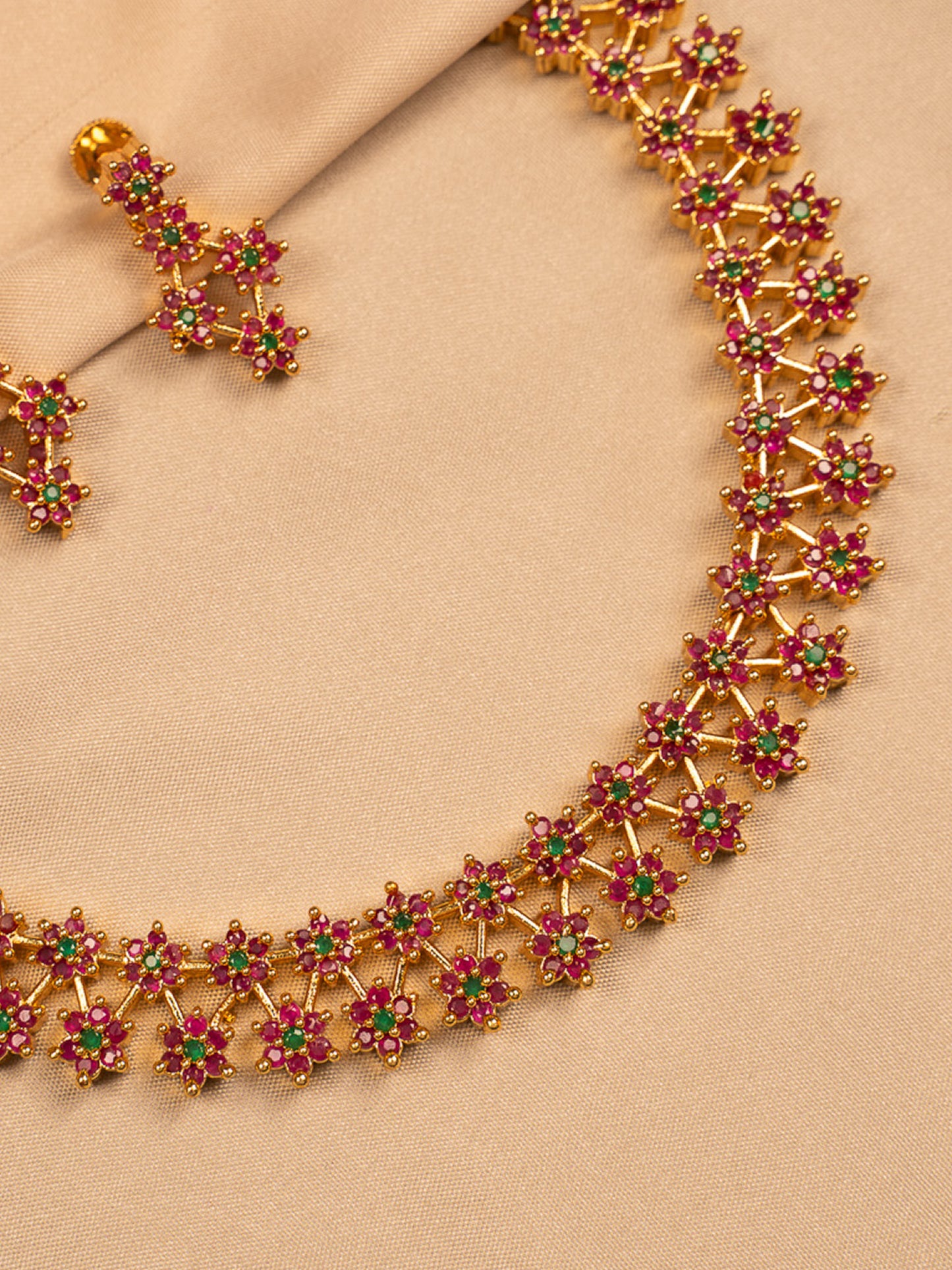 Traditional Ruby & Emerald Floral Necklace Set
