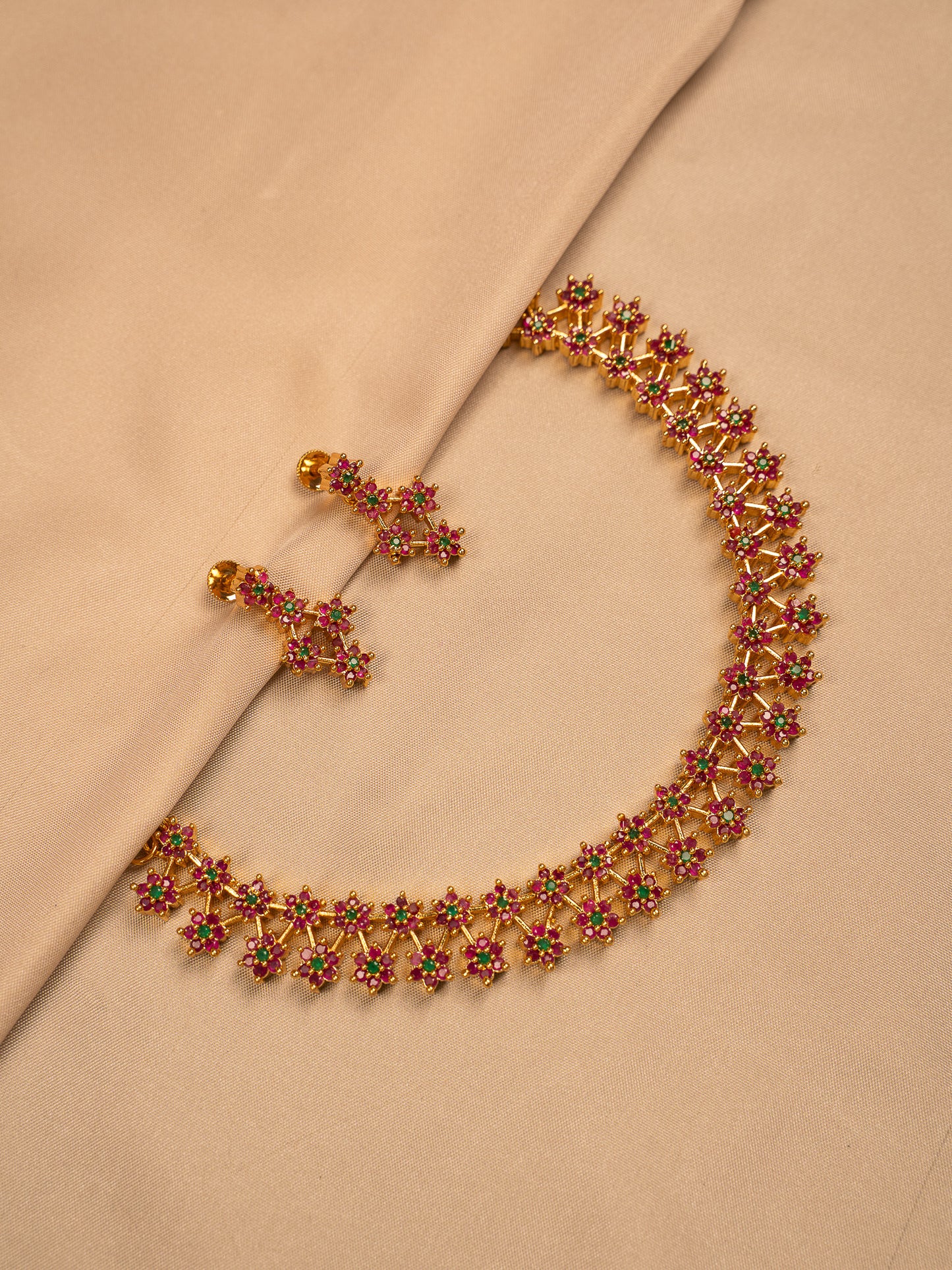 Traditional Ruby & Emerald Floral Necklace Set