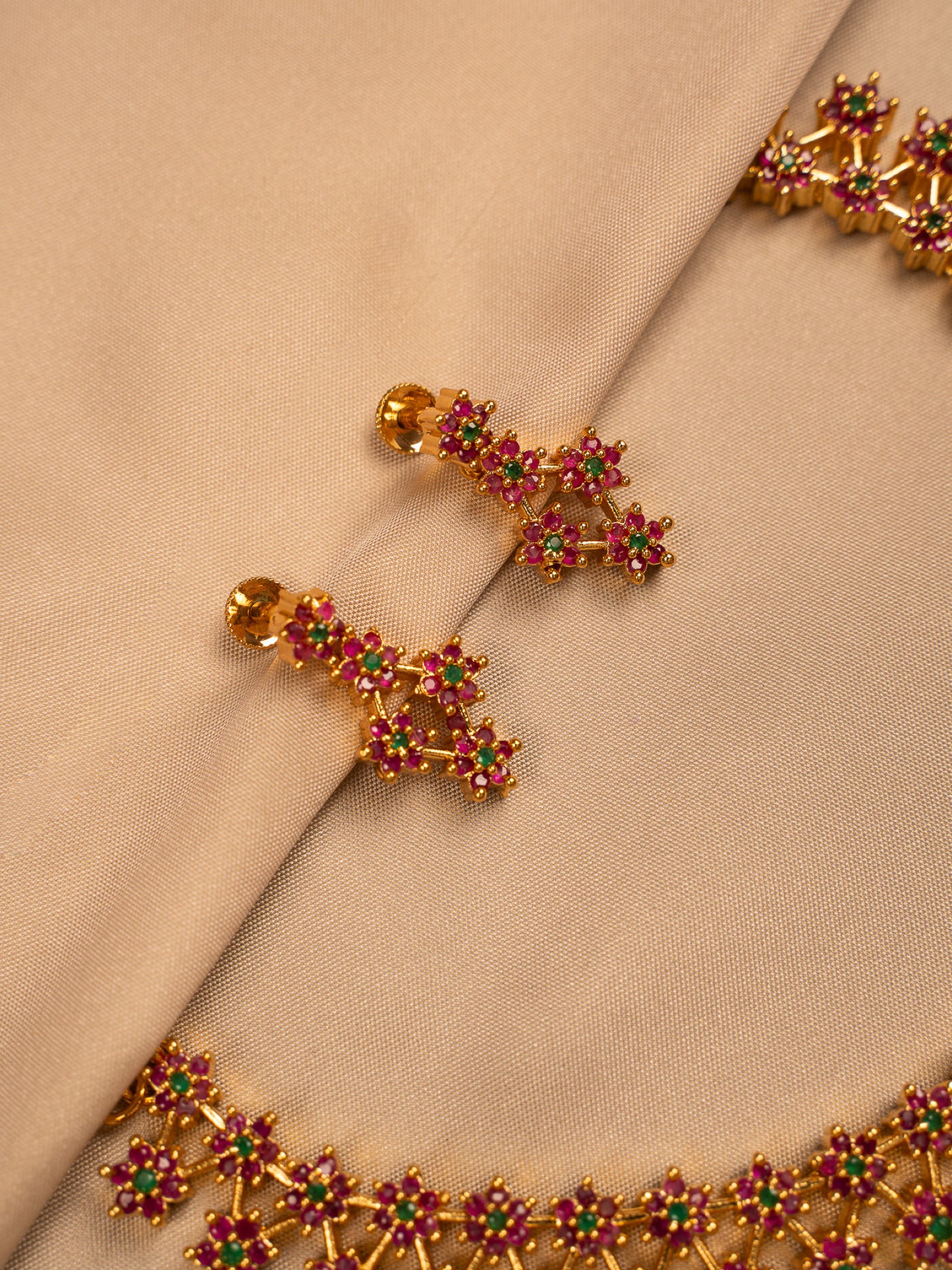 Traditional Ruby & Emerald Floral Necklace Set