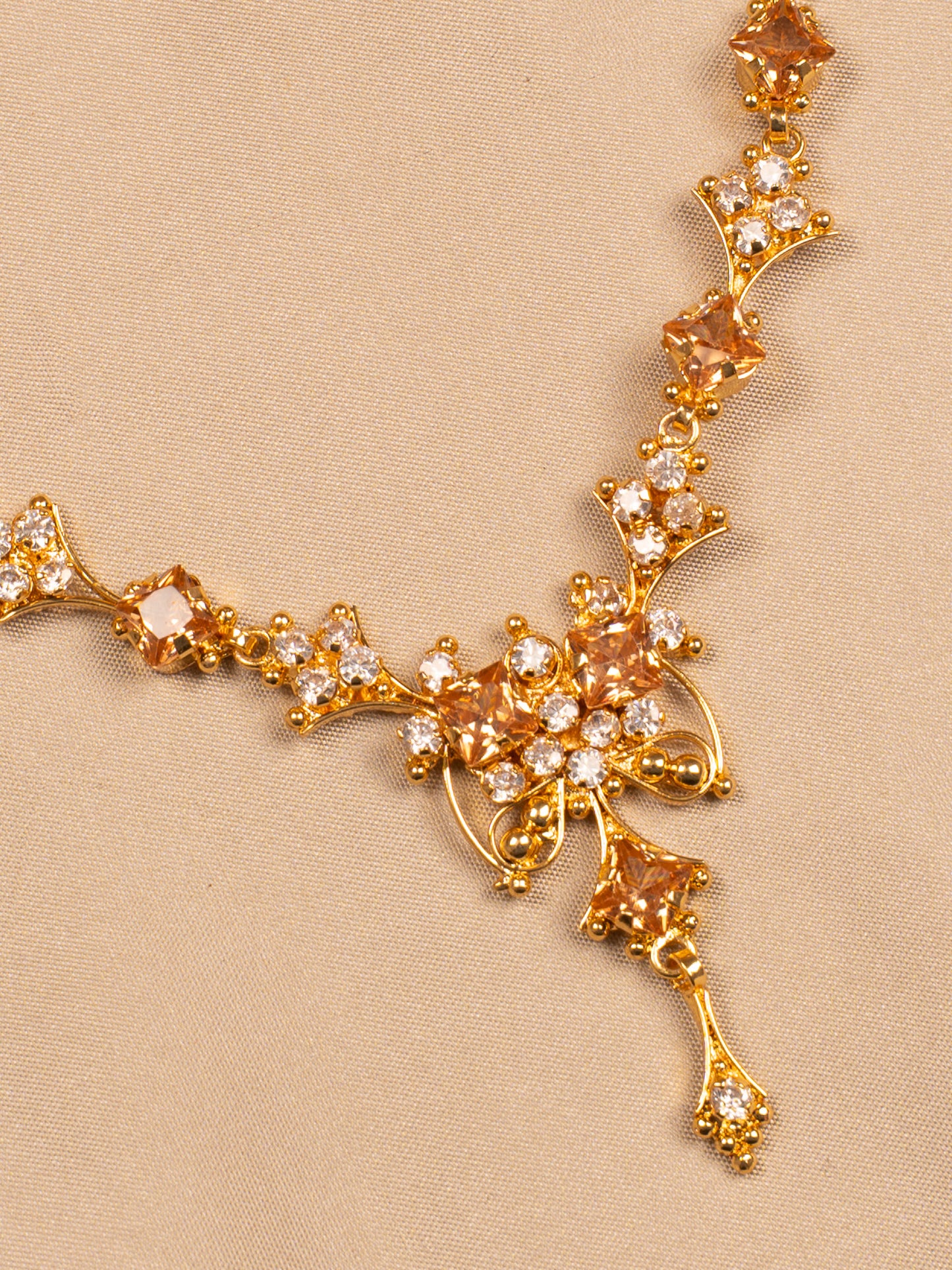 Gold-Plated Champagne Stone Designer Necklace