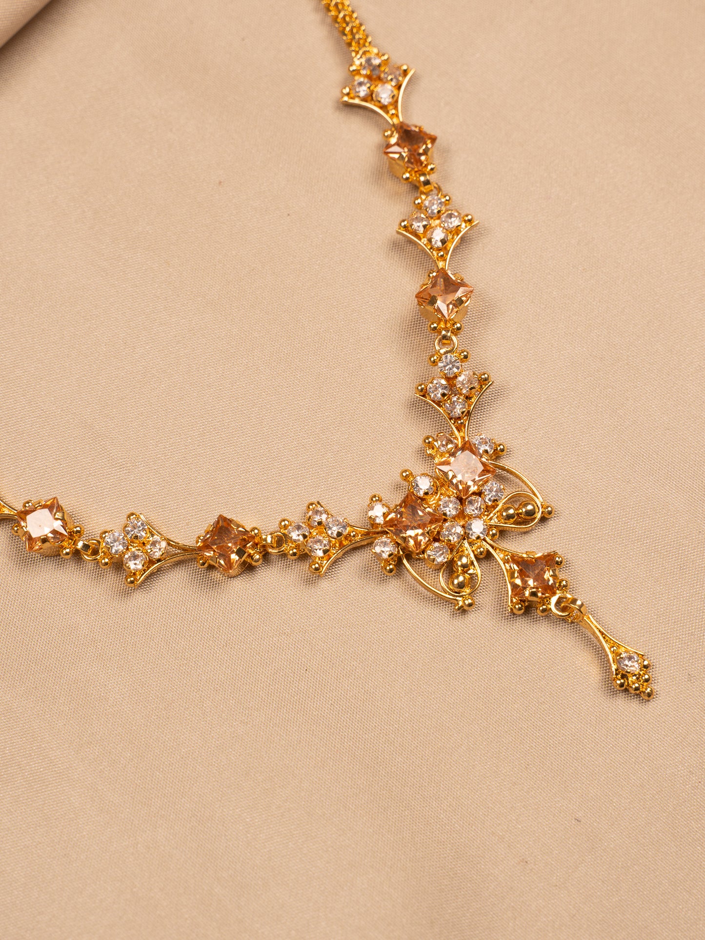 Gold-Plated Champagne Stone Designer Necklace