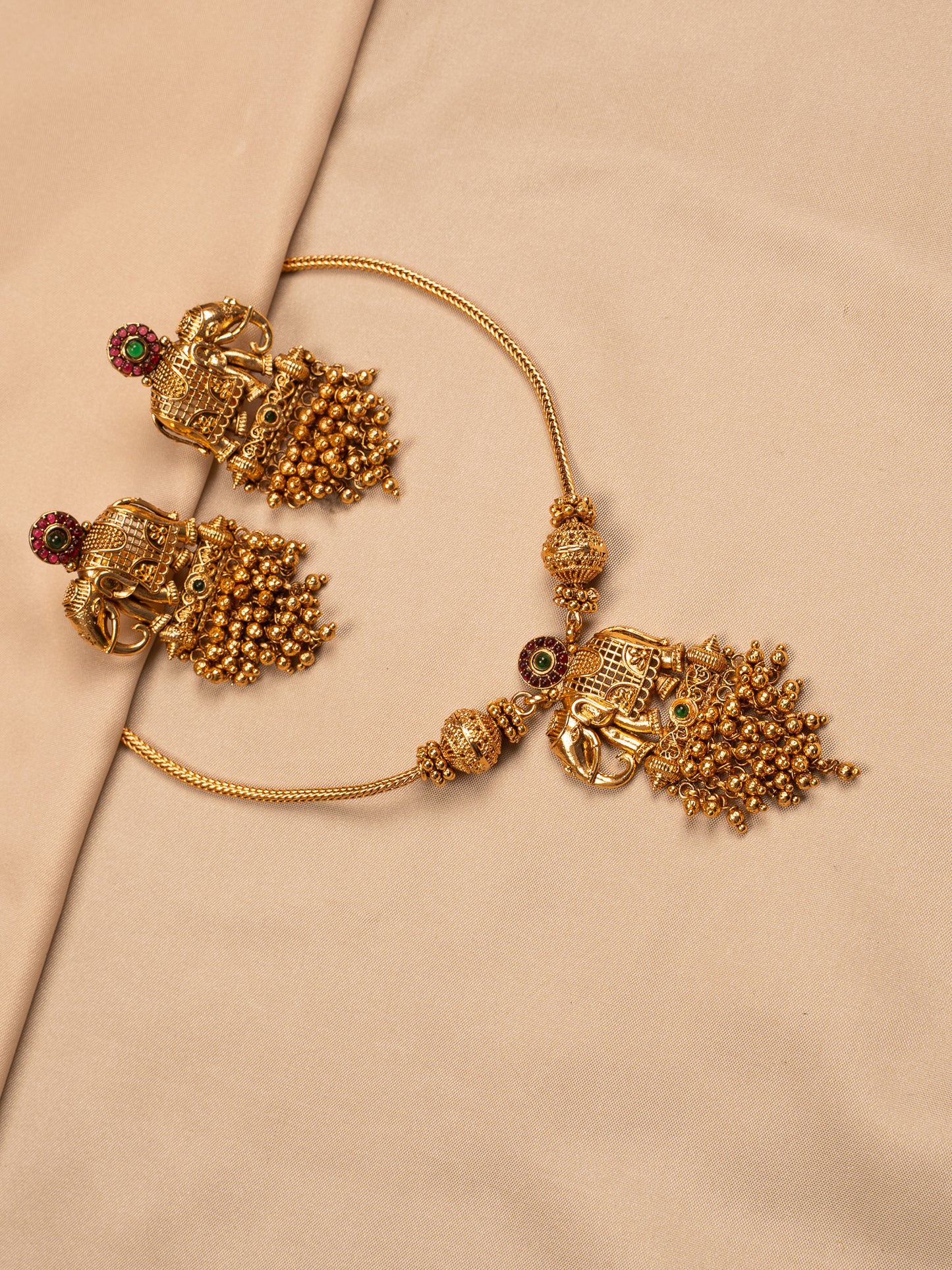 Royal Elephant Motif Temple Necklace Set