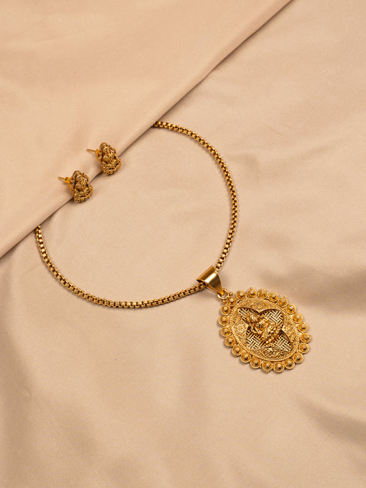 Antique Lakshmi Pendant Set with Stud Earrings – Gold Plated