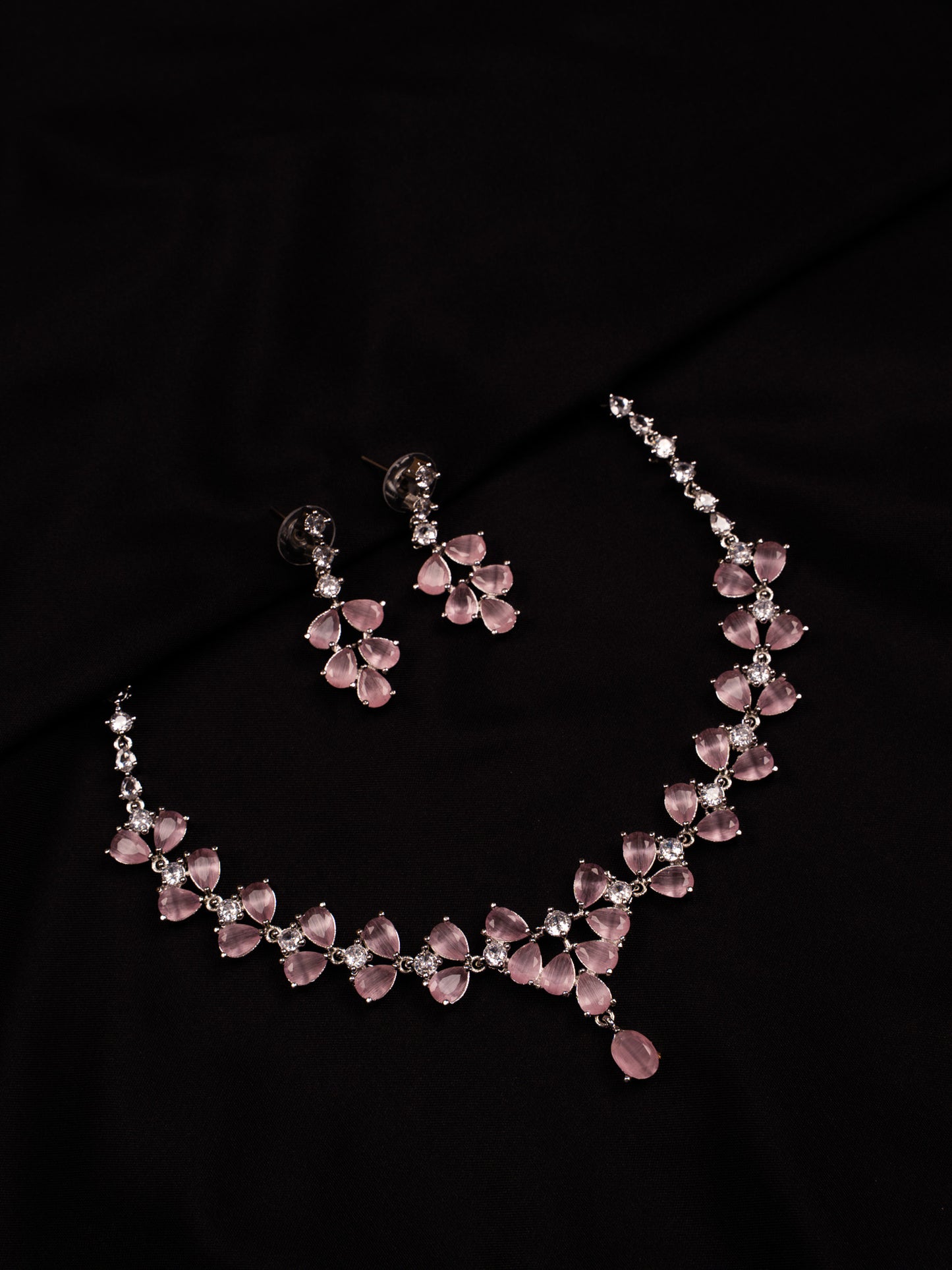 Blush Petal Silver Necklace Set