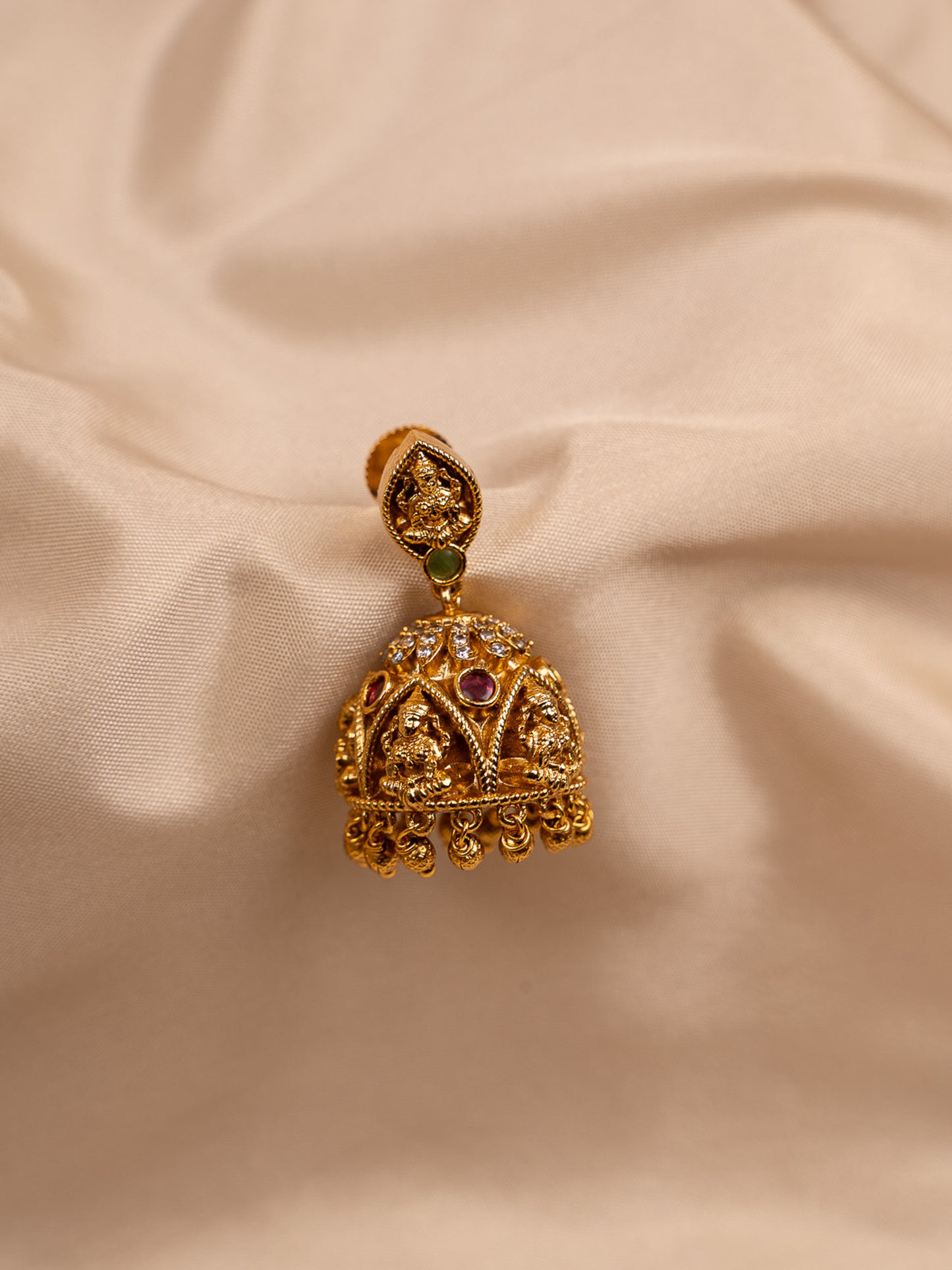 Antique Lakshmi Temple Jhumka Earrings – Gold Plated
