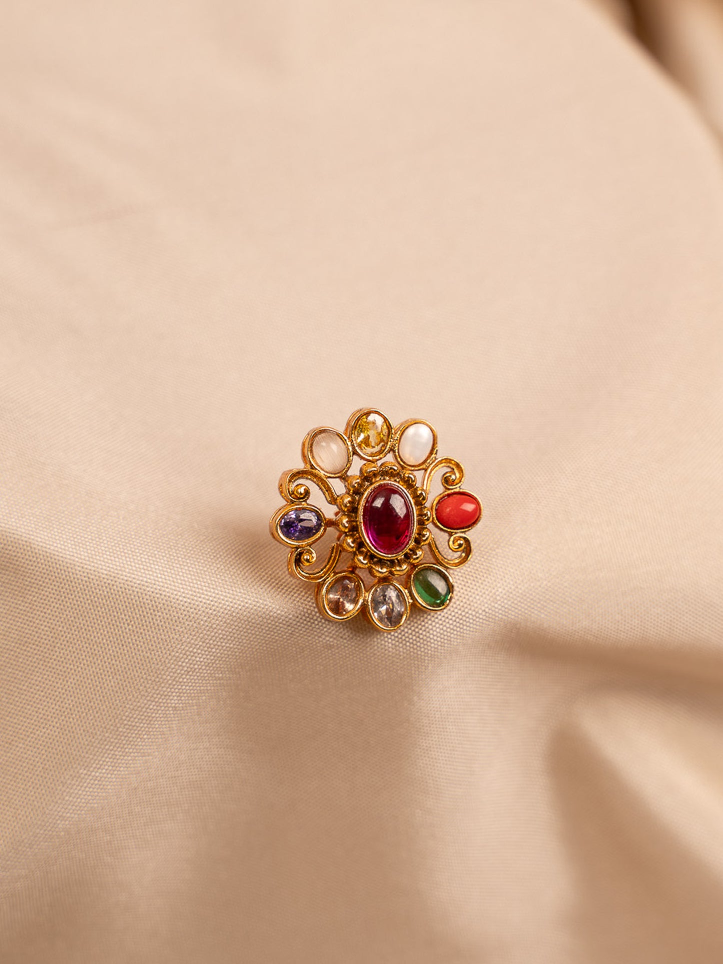 Royal Navaratna Stud Earrings with Gold Finish