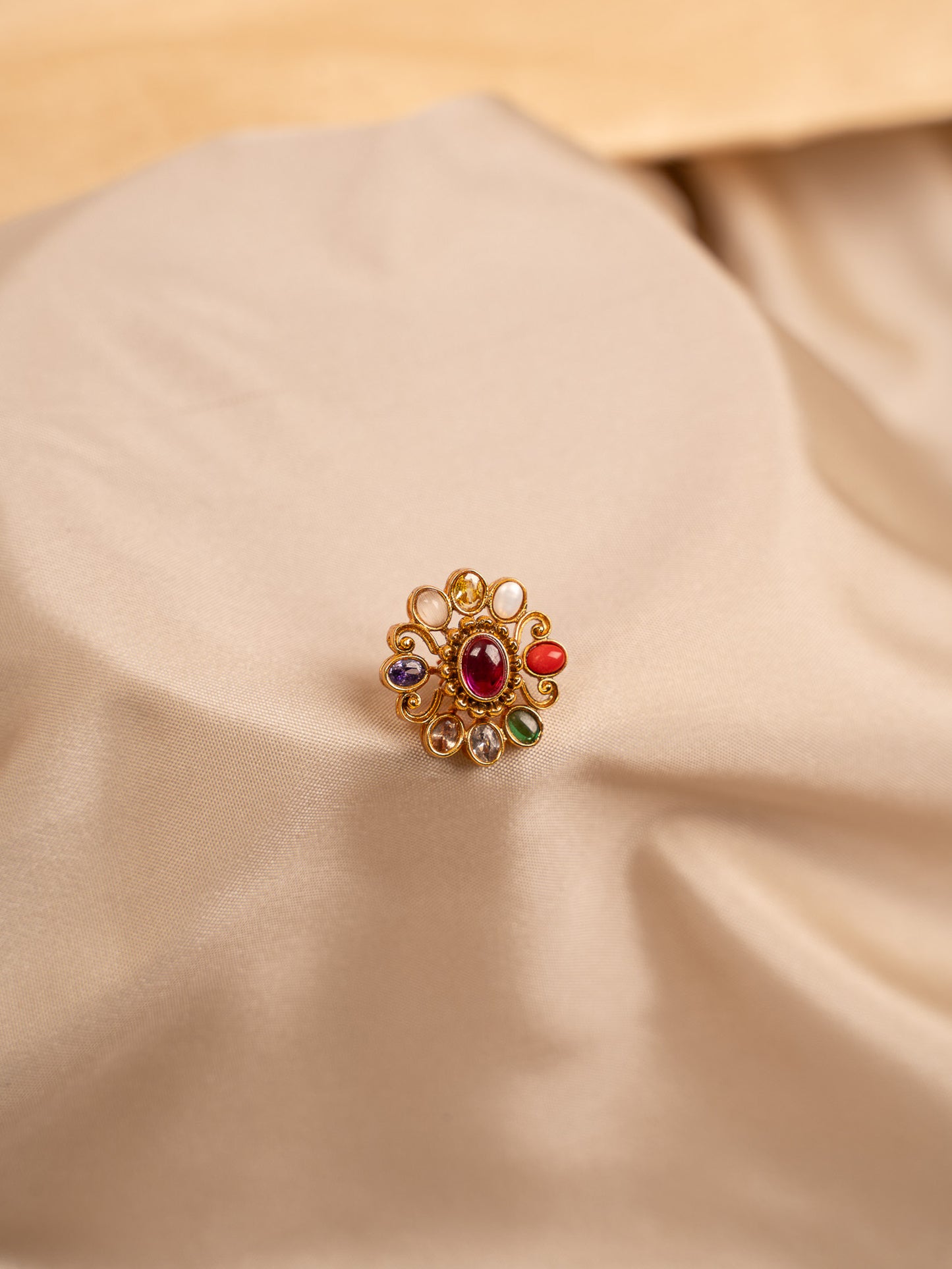 Royal Navaratna Stud Earrings with Gold Finish