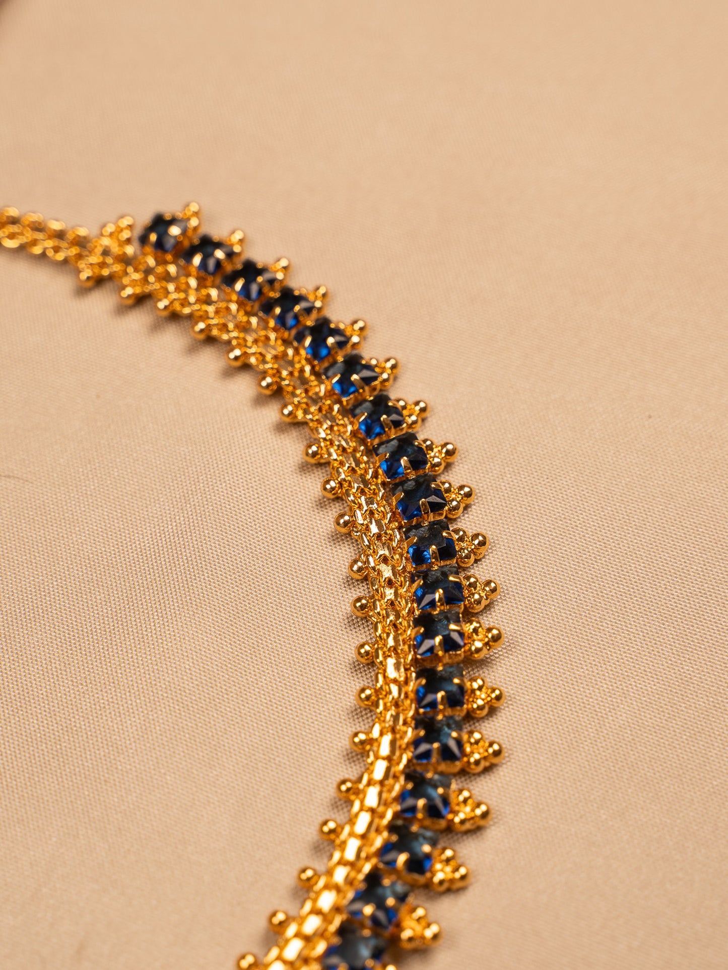 Gold-Plated Choker Set with Sapphire Blue Stones & Matching Studs