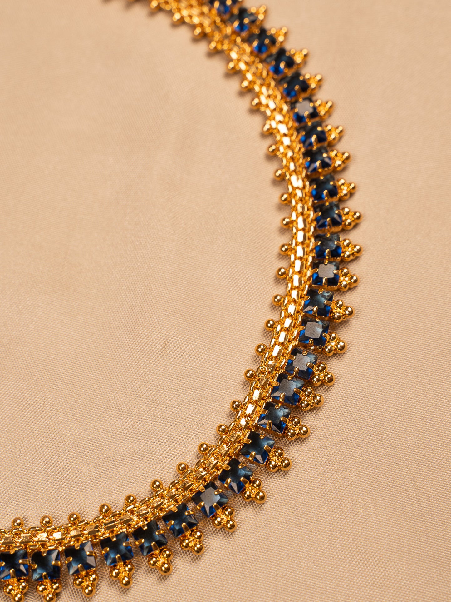 Gold-Plated Choker Set with Sapphire Blue Stones & Matching Studs
