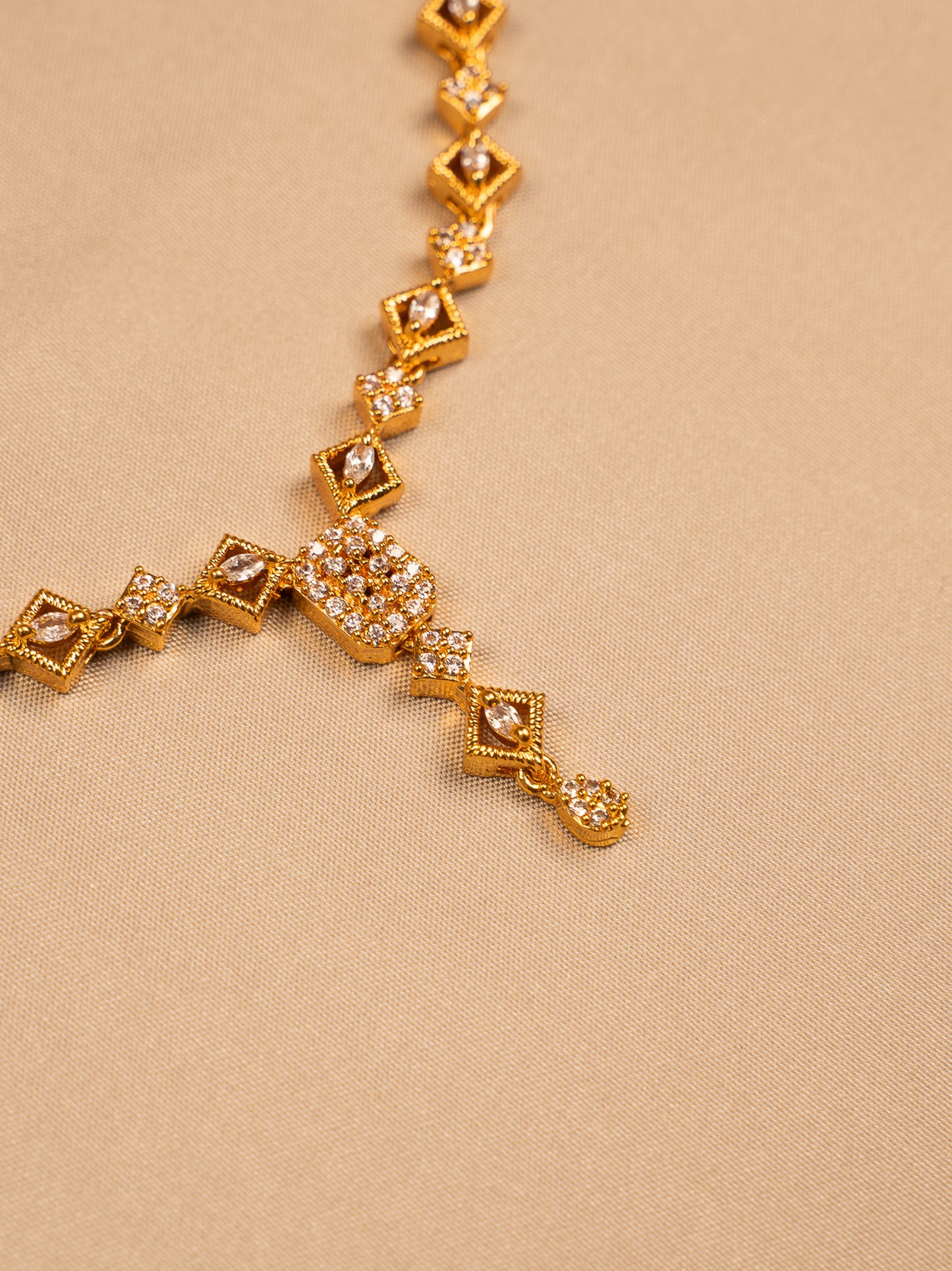 Gold Plated Geometric Necklace Set with American Diamond Accents