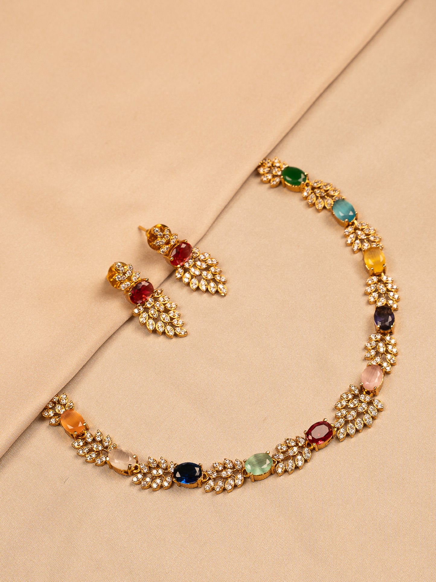 Royal Navaratna Necklace Set with American Diamonds