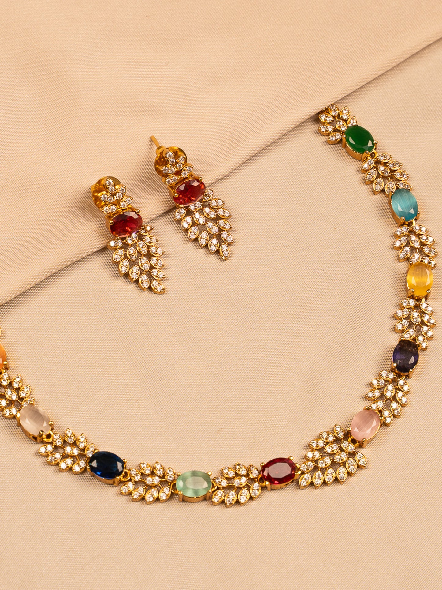 Royal Navaratna Necklace Set with American Diamonds