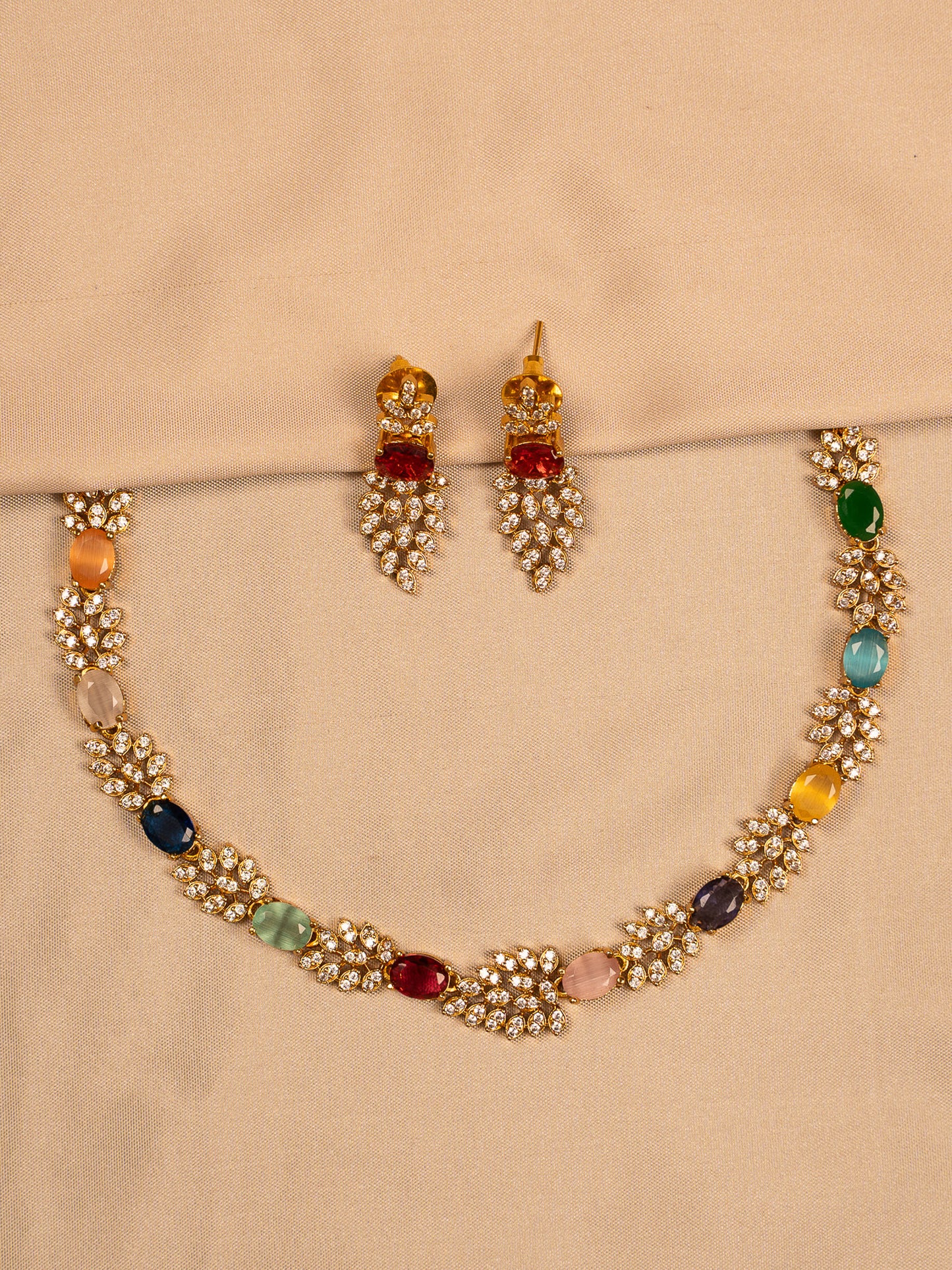 Royal Navaratna Necklace Set with American Diamonds